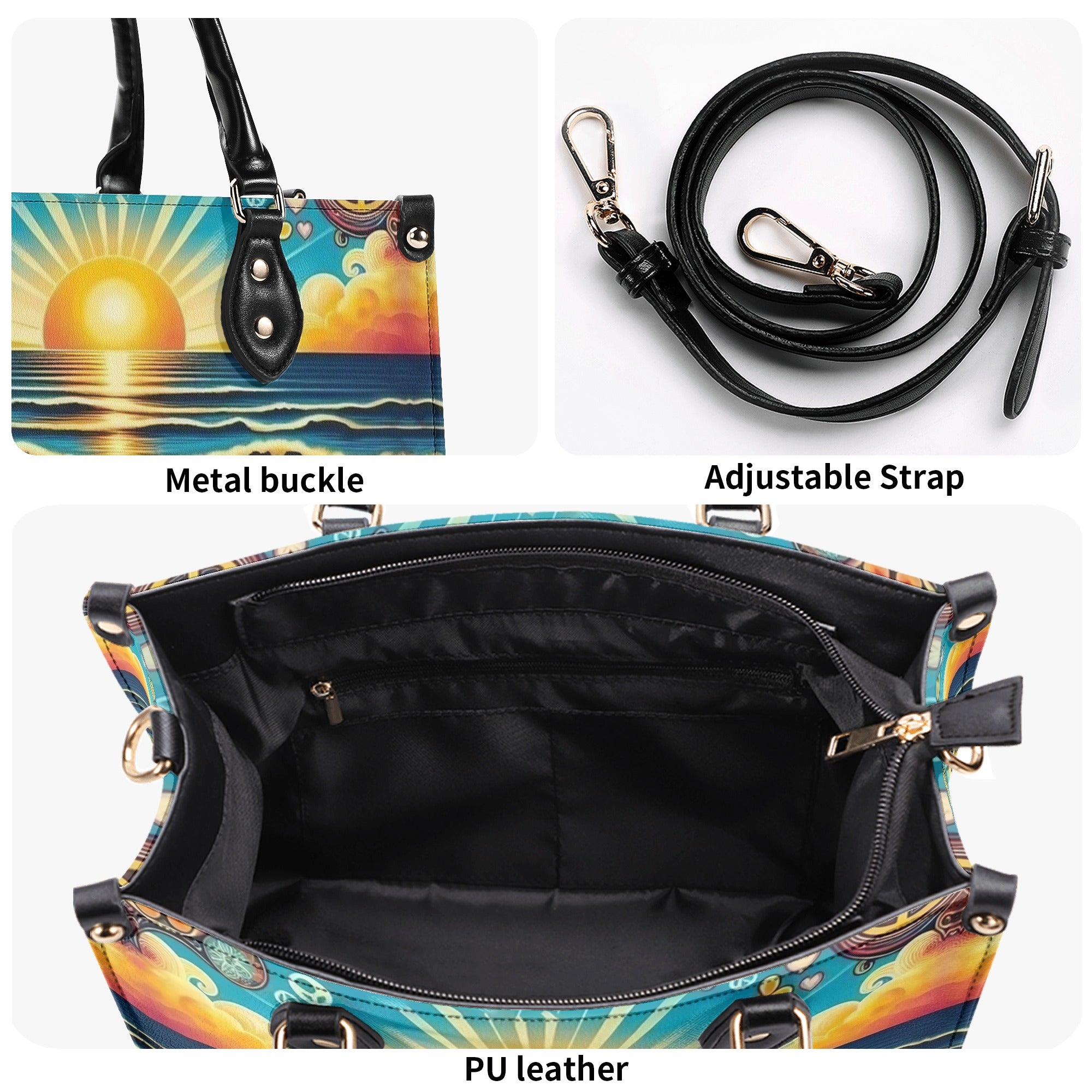 PAINTING SEA SUNSET LEATHER HANDBAG - YHHG0912244