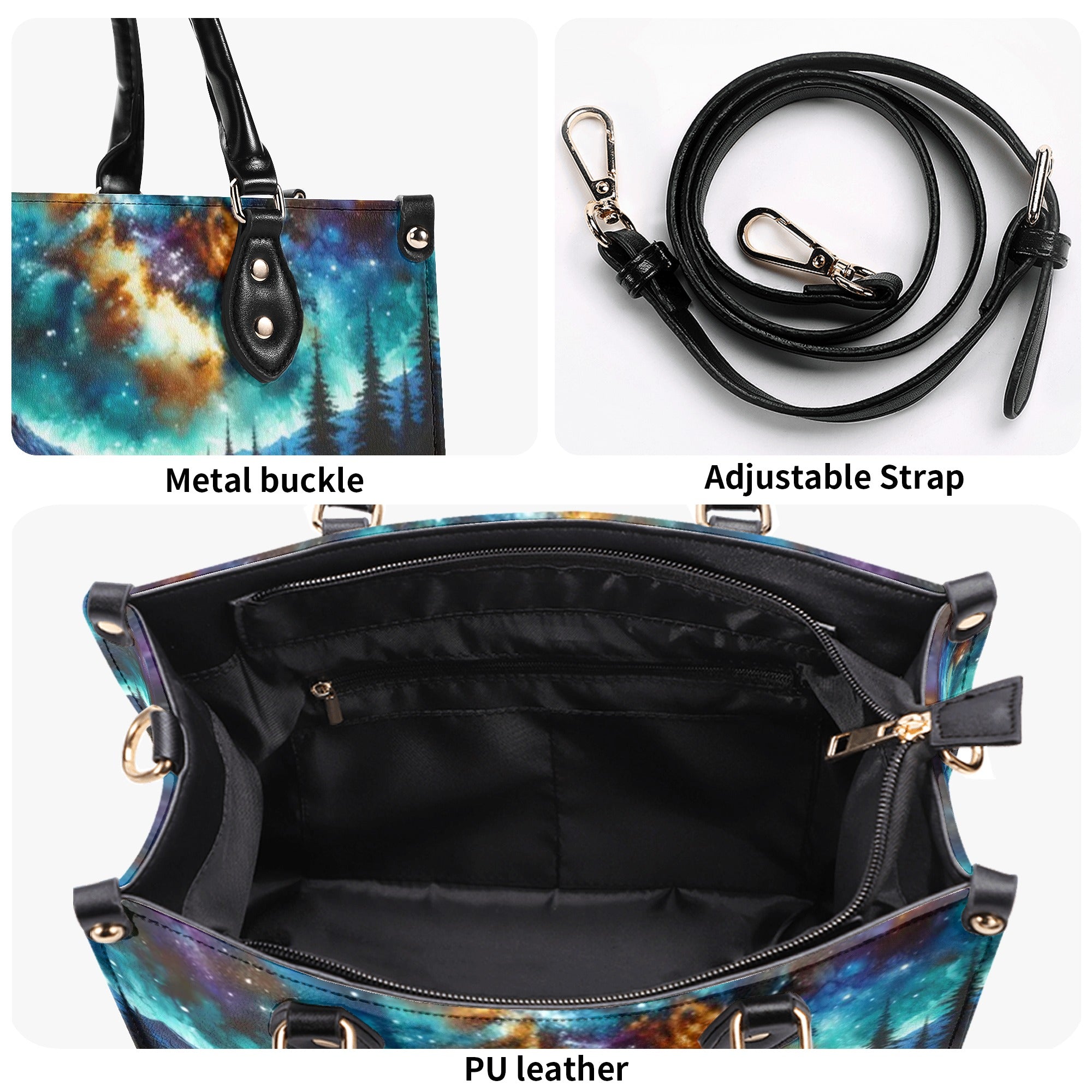 CAMPING SCENE UNDER STARRY NIGHT SKY LEATHER HANDBAG - YHHN1911244