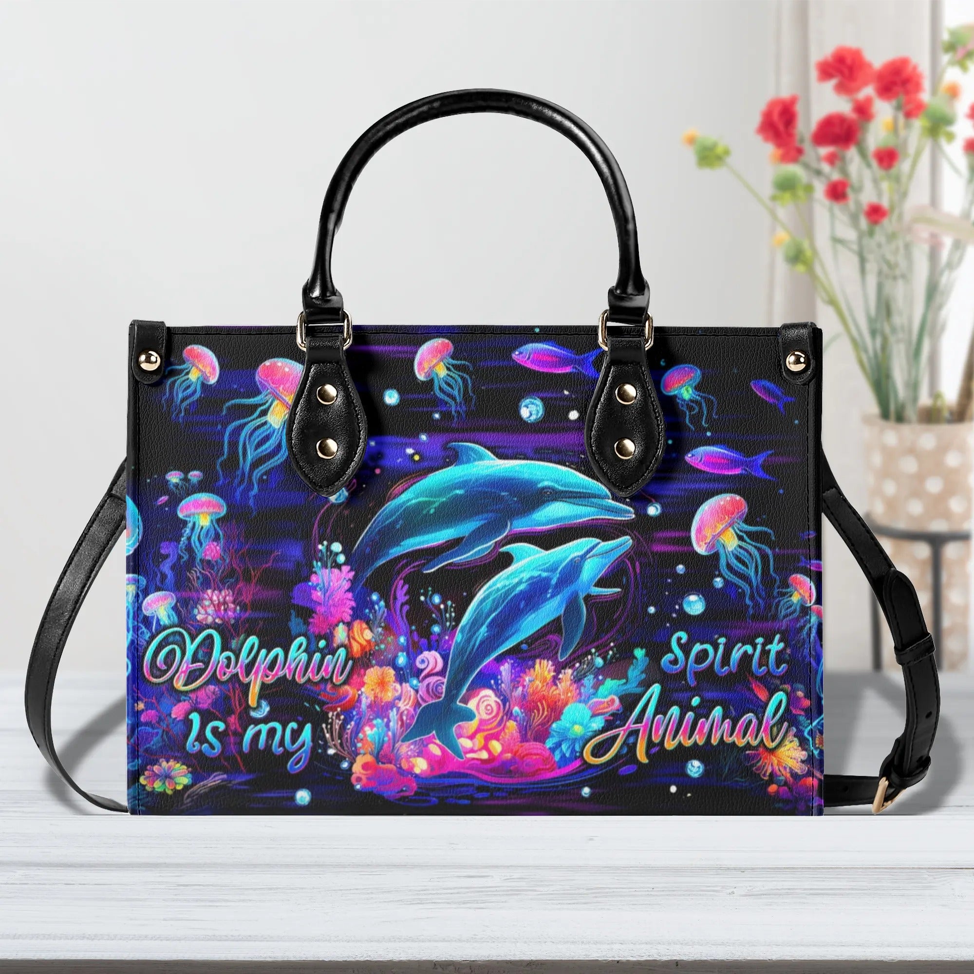 DOLPHIN IS MY SPIRIT ANIMAL LEATHER HANDBAG - TLTW1306245