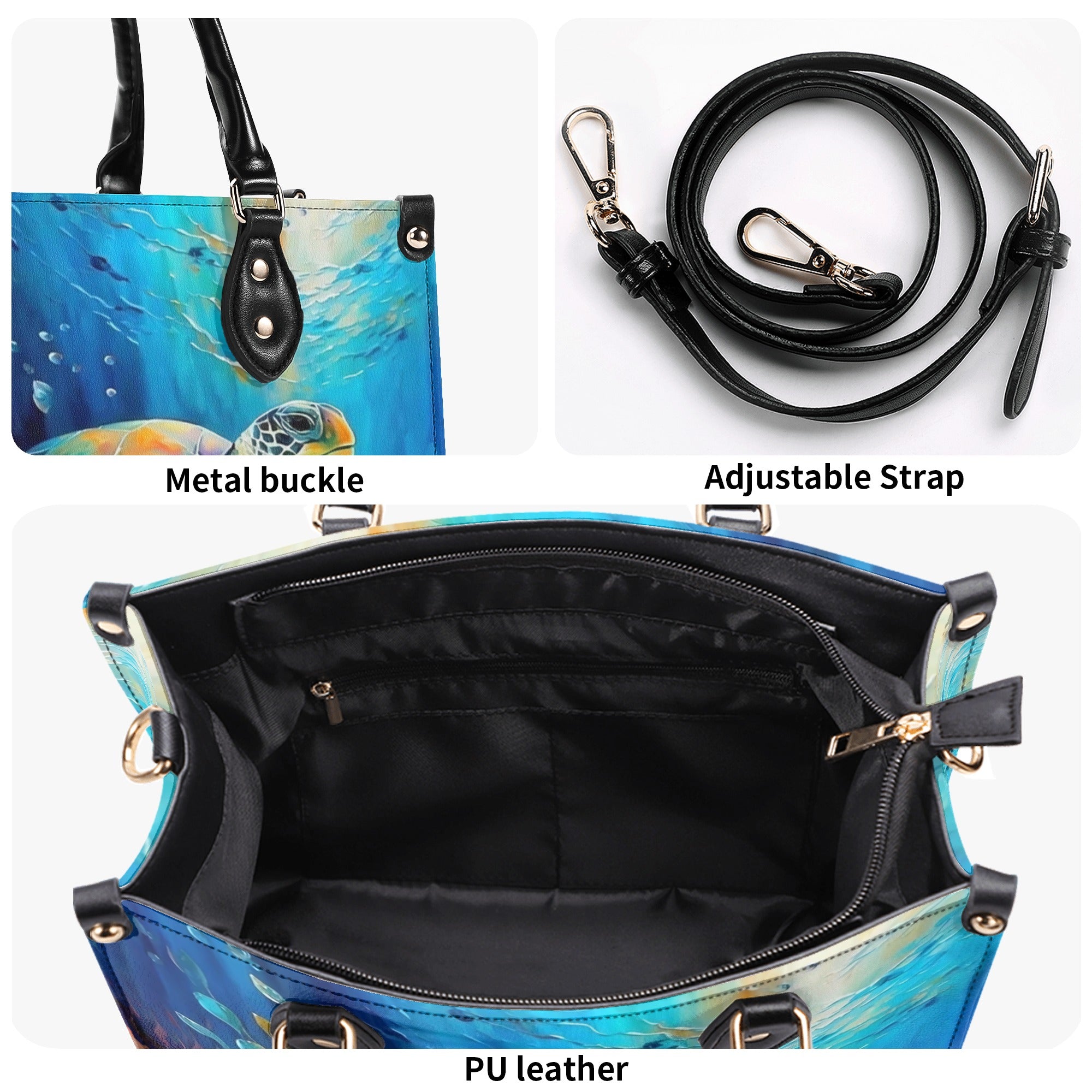 PAINTING OCEAN TURTLE  LEATHER HANDBAG - YHLT2811244