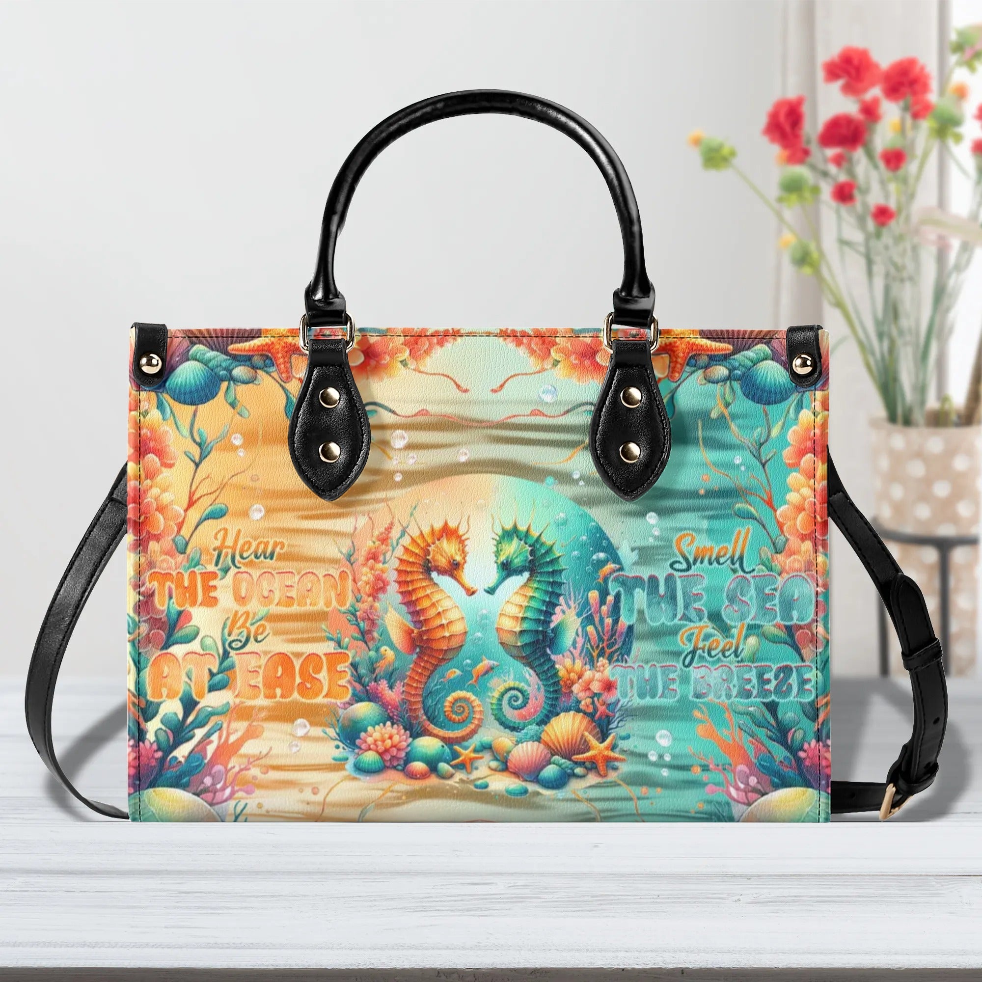 SMELL THE SEA FEEL THE BREEZE SEAHORSE LEATHER HANDBAG - TLNT2407244