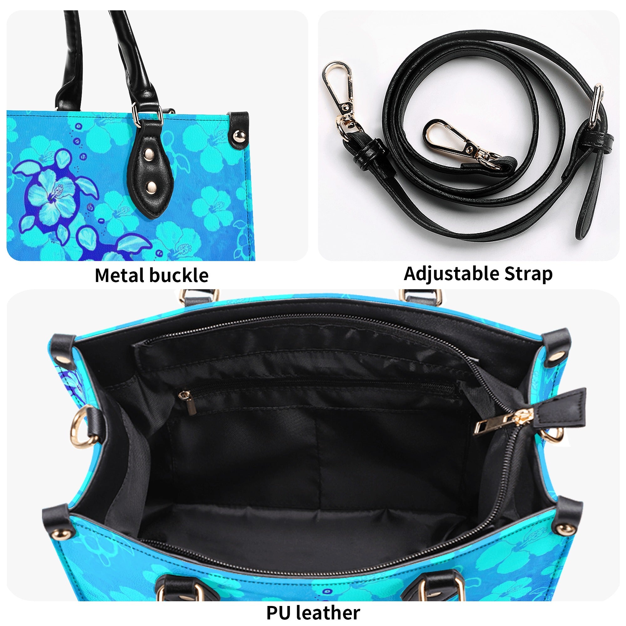 SEA TURTLE HIBISCUS ART LEATHER HANDBAG - TLNZ2410245