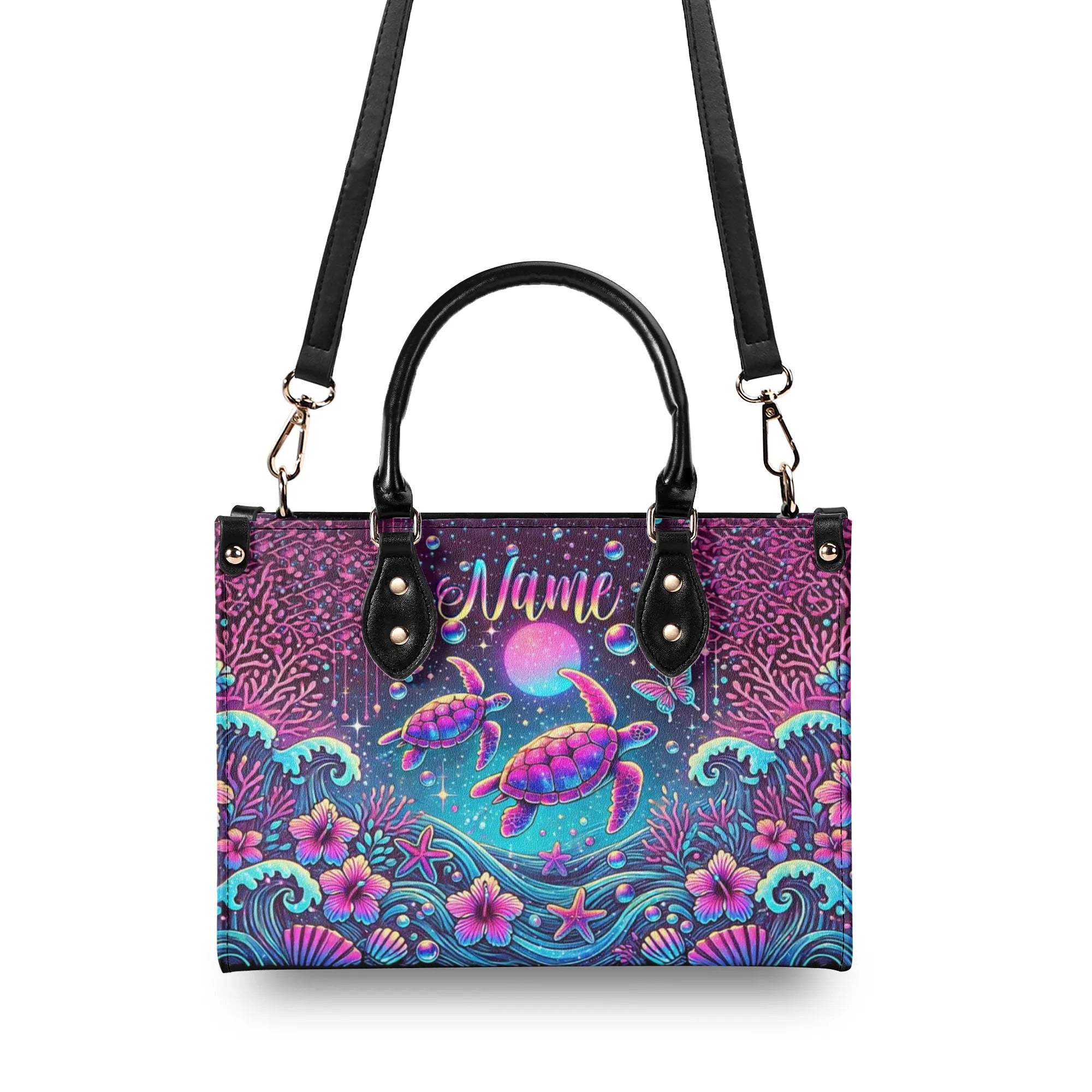 SEA TURTLE UNDER MOON LEATHER HANDBAG - TLPQ2307242