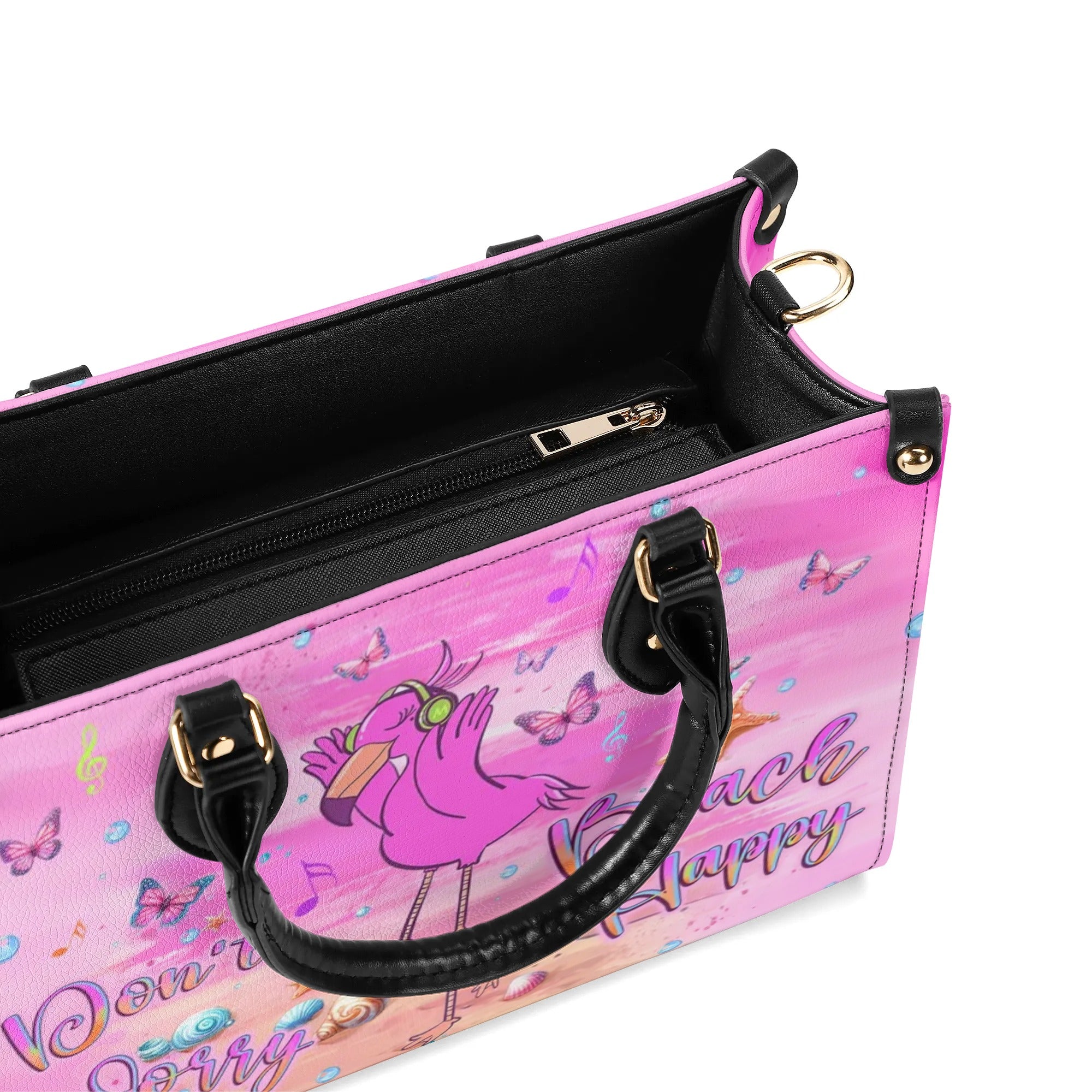 DON'T WORRY BEACH HAPPY FLAMINGO LEATHER HANDBAG - YHLT0310244