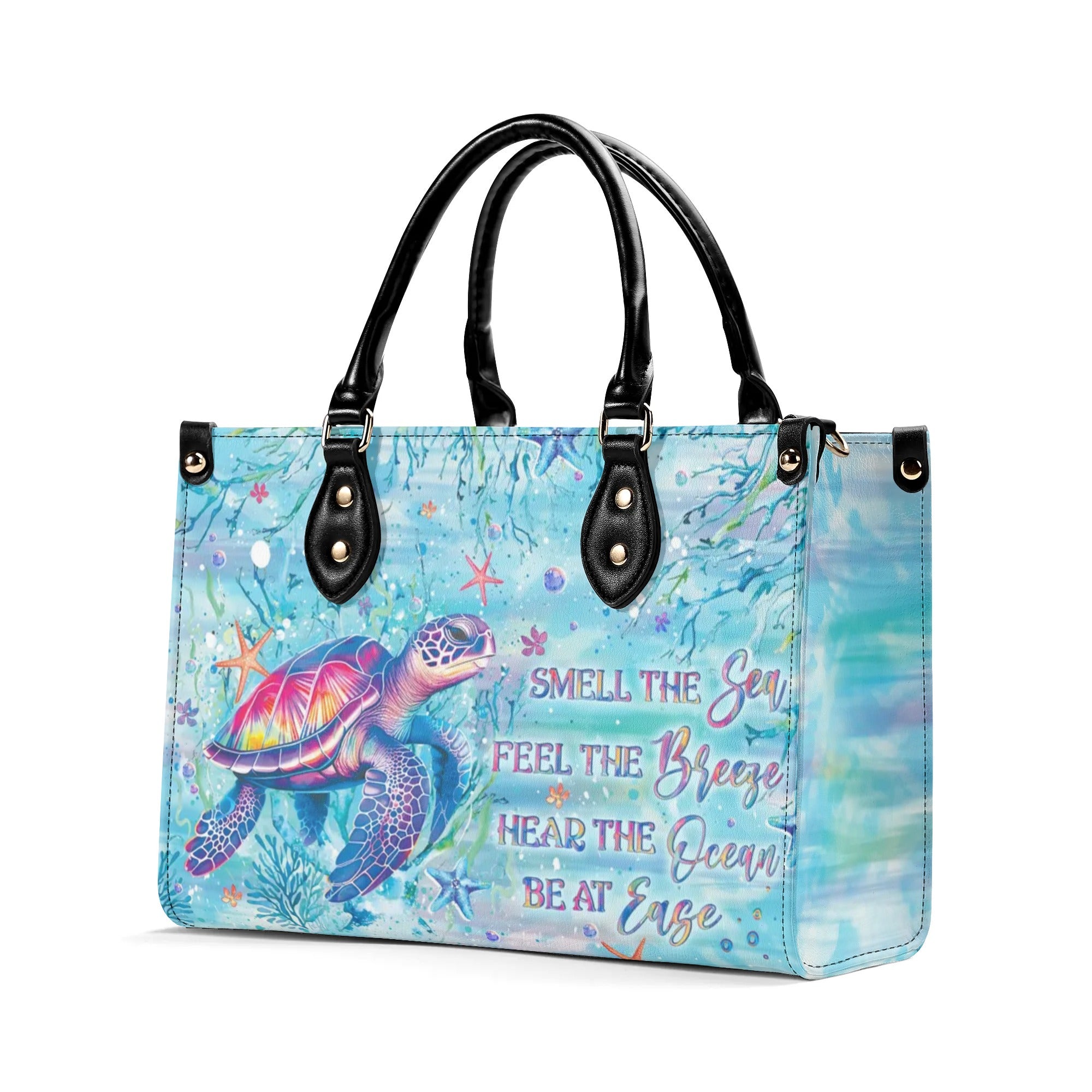 SMELL THE SEA FEEL THE BREEZE TURTLE LEATHER HANDBAG - YHLT0508244