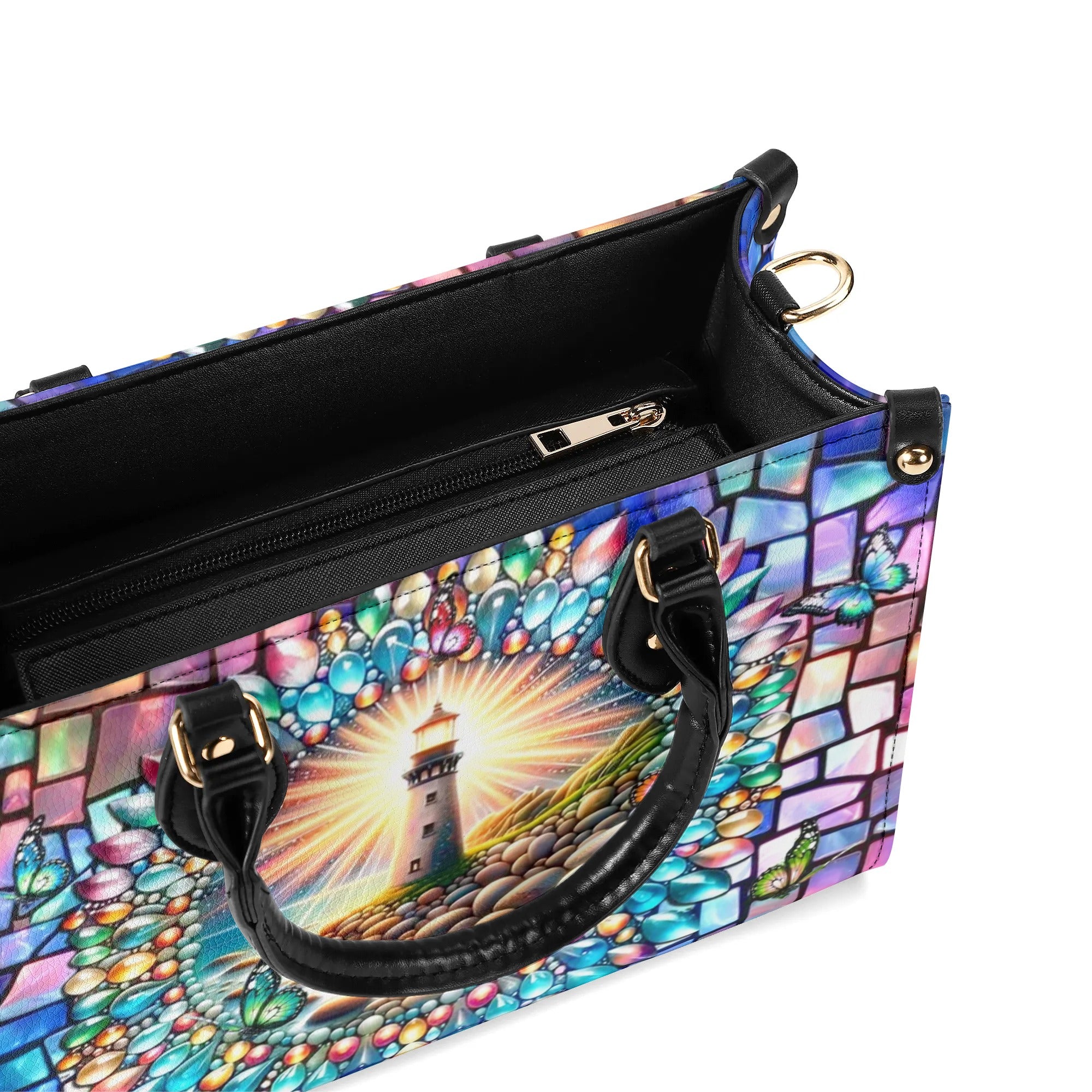 LIGHTHOUSE STAINED GLASS LEATHER HANDBAG - YHLT1106242