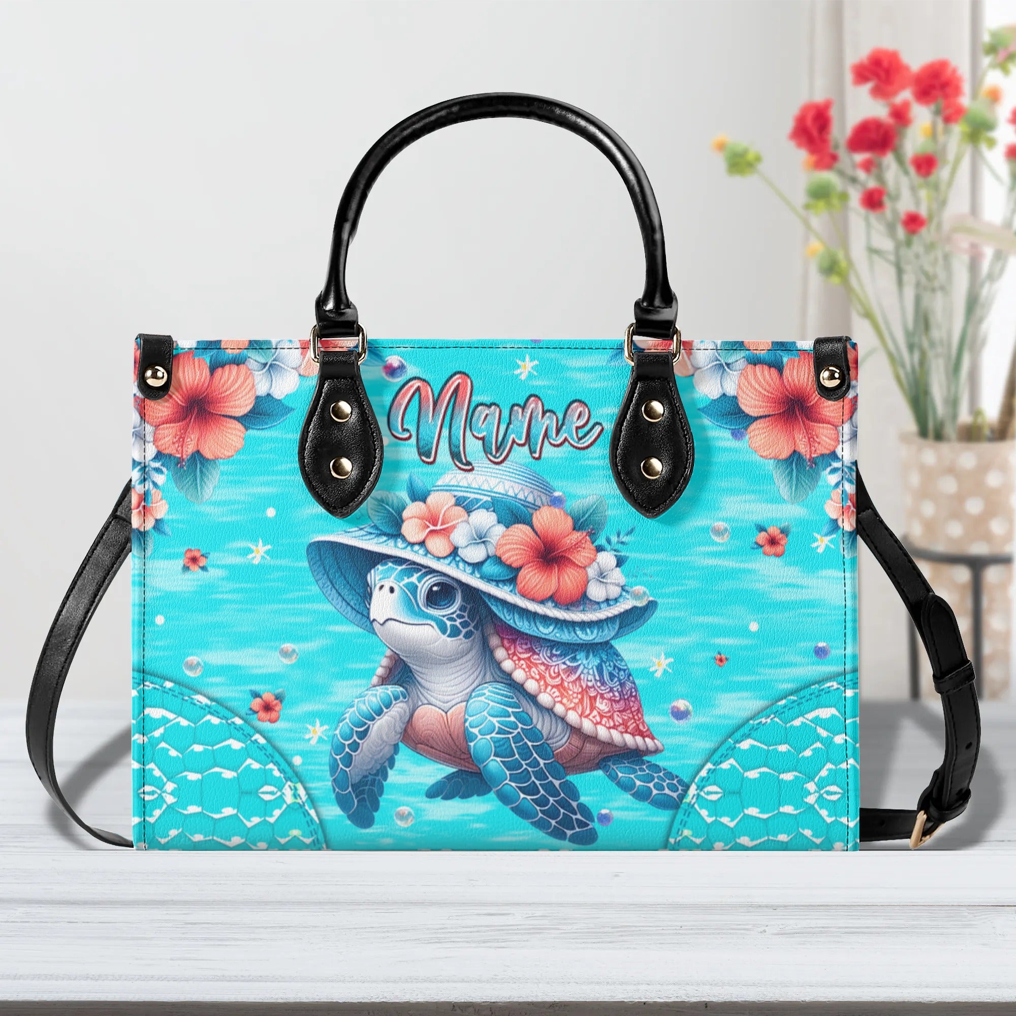 SEA TURTLE ART LEATHER HANDBAG - TLPQ1510245