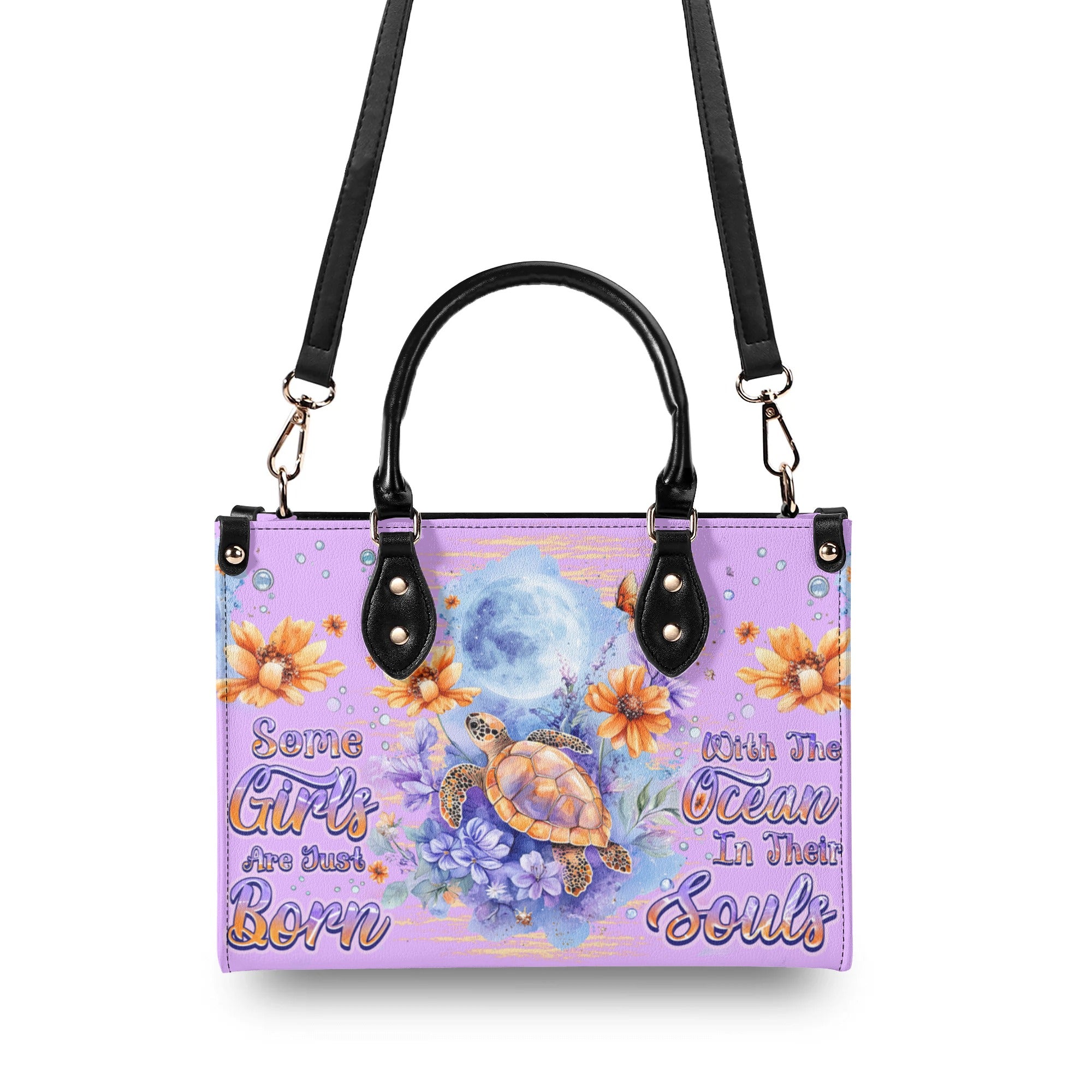 SOME GIRLS ARE JUST BORN TURLTE WATERCOLOR LEATHER HANDBAG - TLNZ1110245