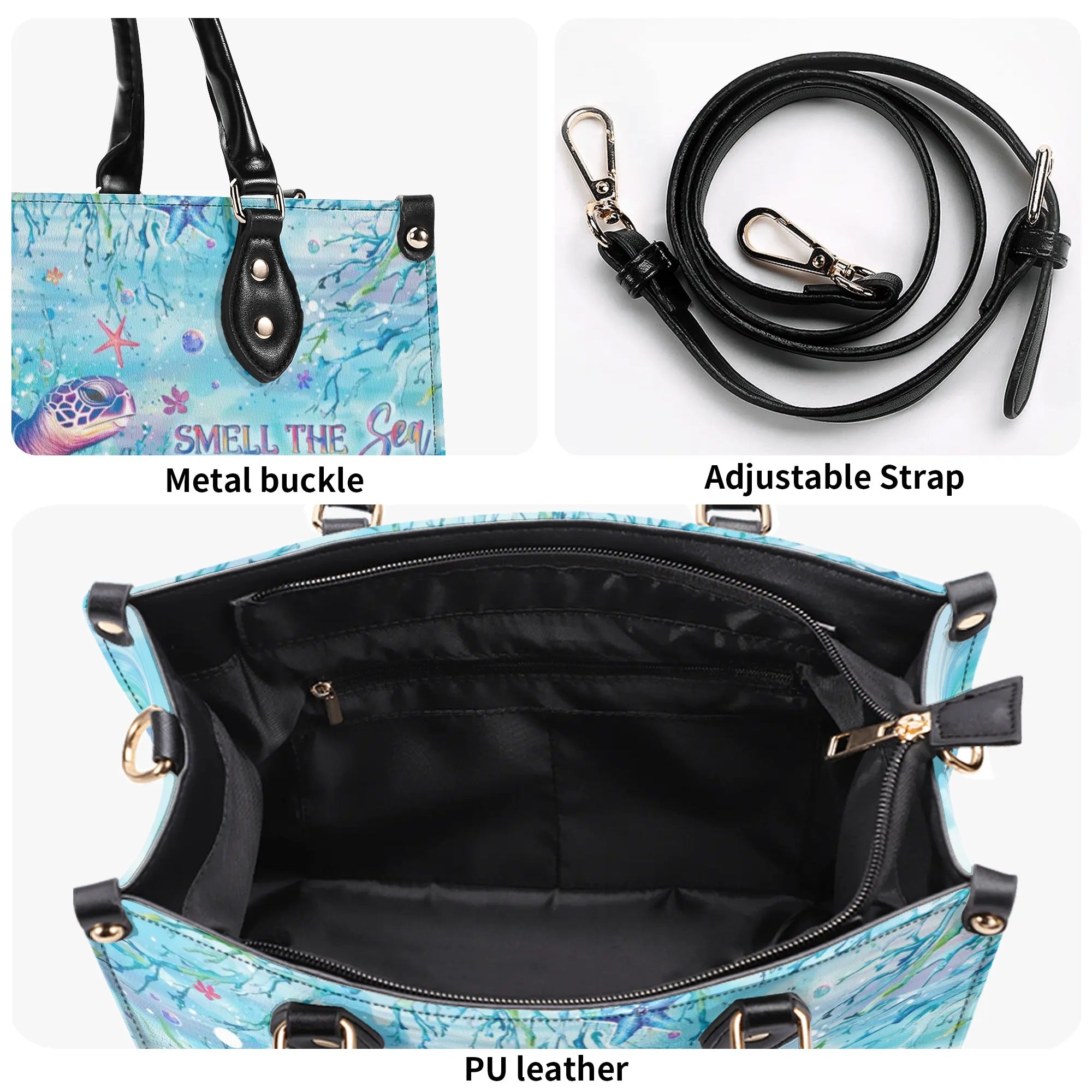 SMELL THE SEA FEEL THE BREEZE TURTLE LEATHER HANDBAG - YHLT0508244