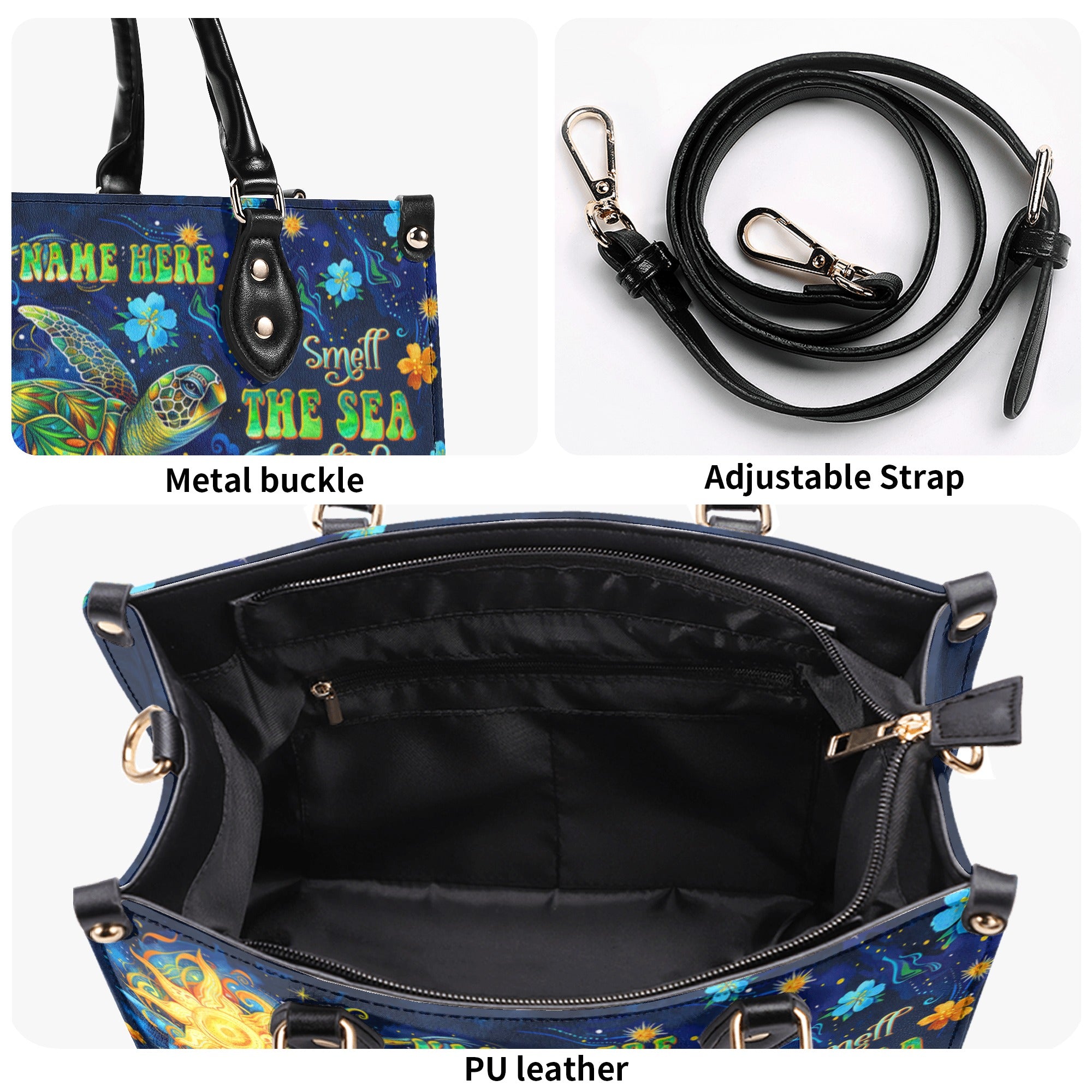 SMELL THE SEA FEEL THE BREEZE TURTLE  LEATHER HANDBAG - TLTW2712243