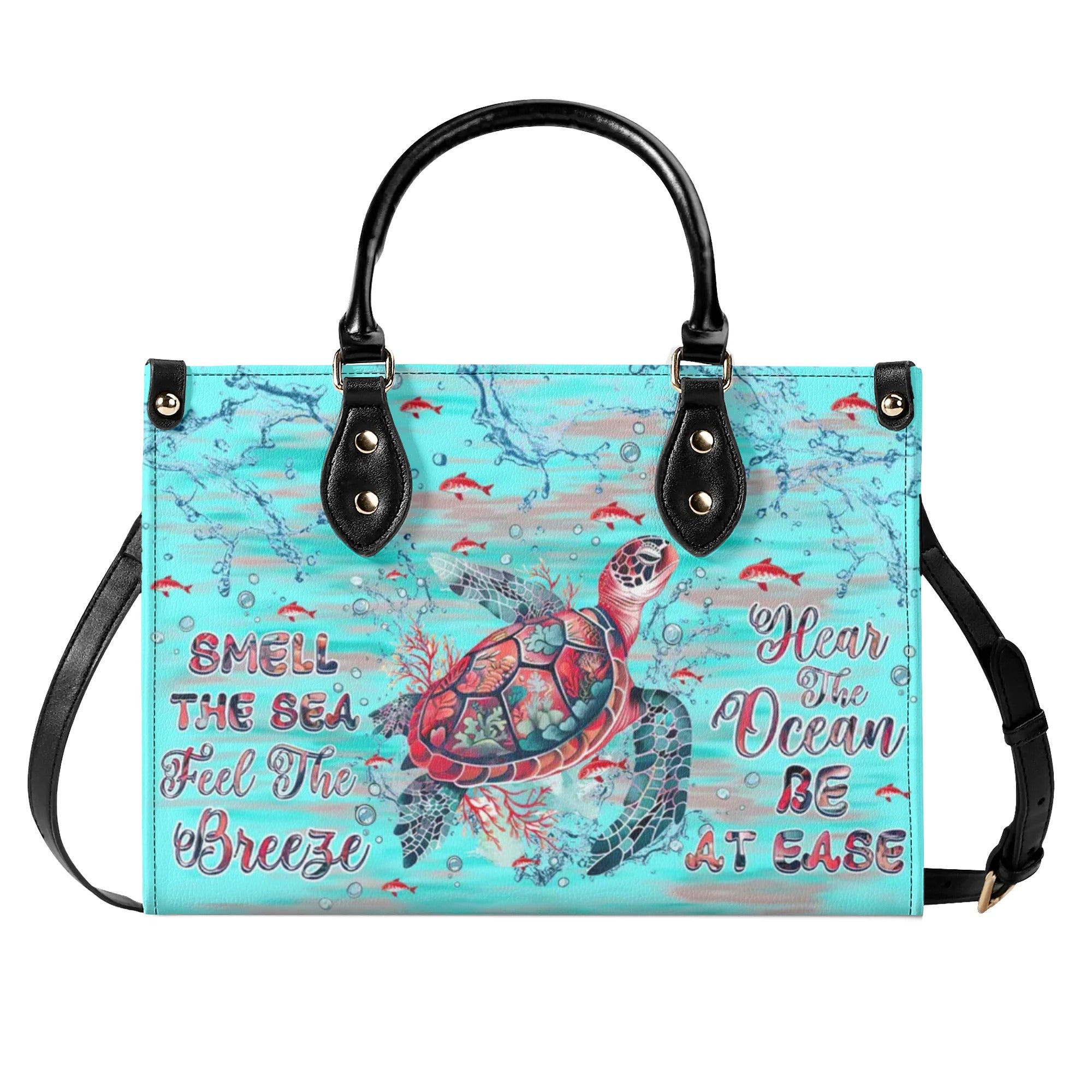 SMELL THE SEA FEEL THE BREEZE TURTLE LEATHER HANDBAG - TLNZ2009245