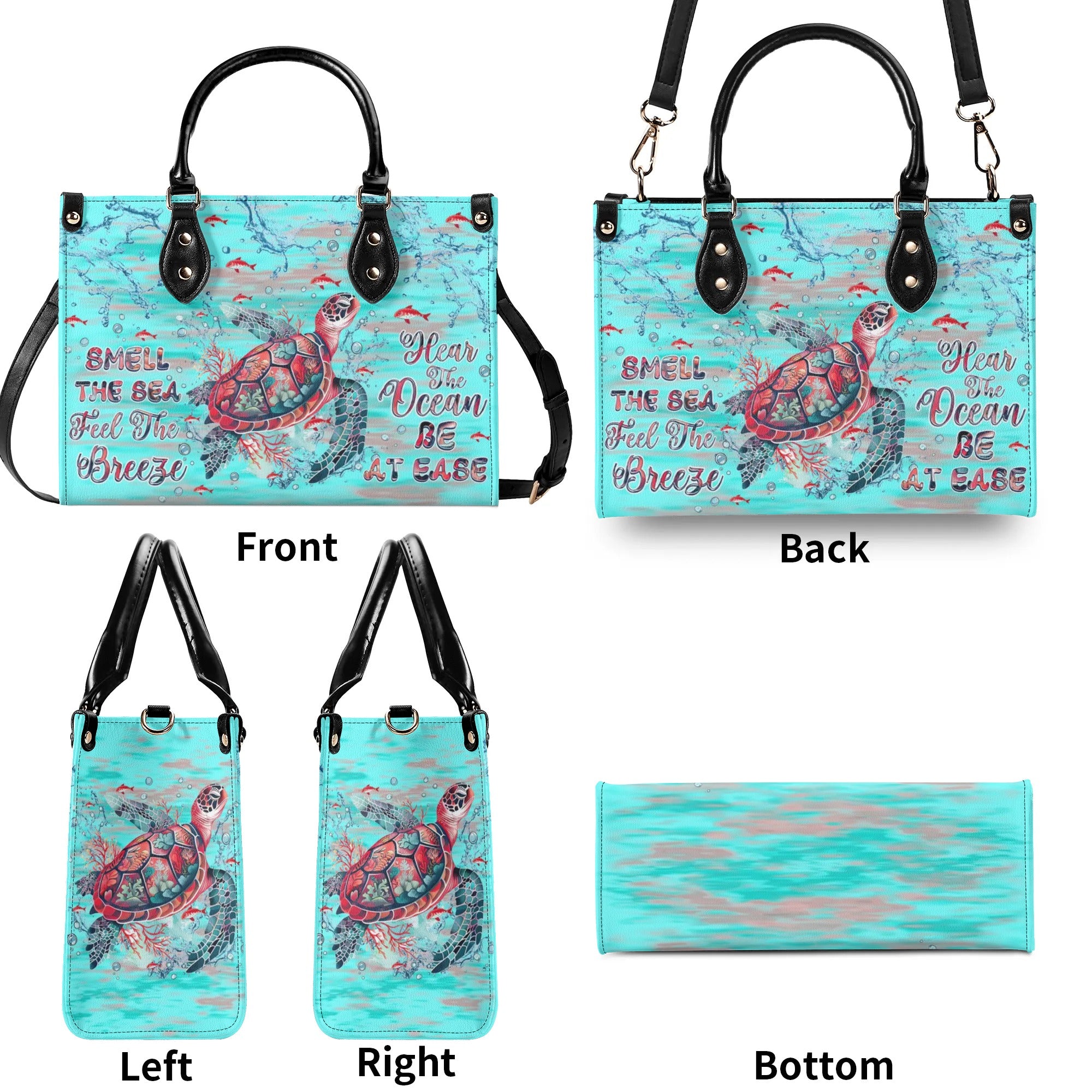 SMELL THE SEA FEEL THE BREEZE TURTLE LEATHER HANDBAG - TLNZ2009245