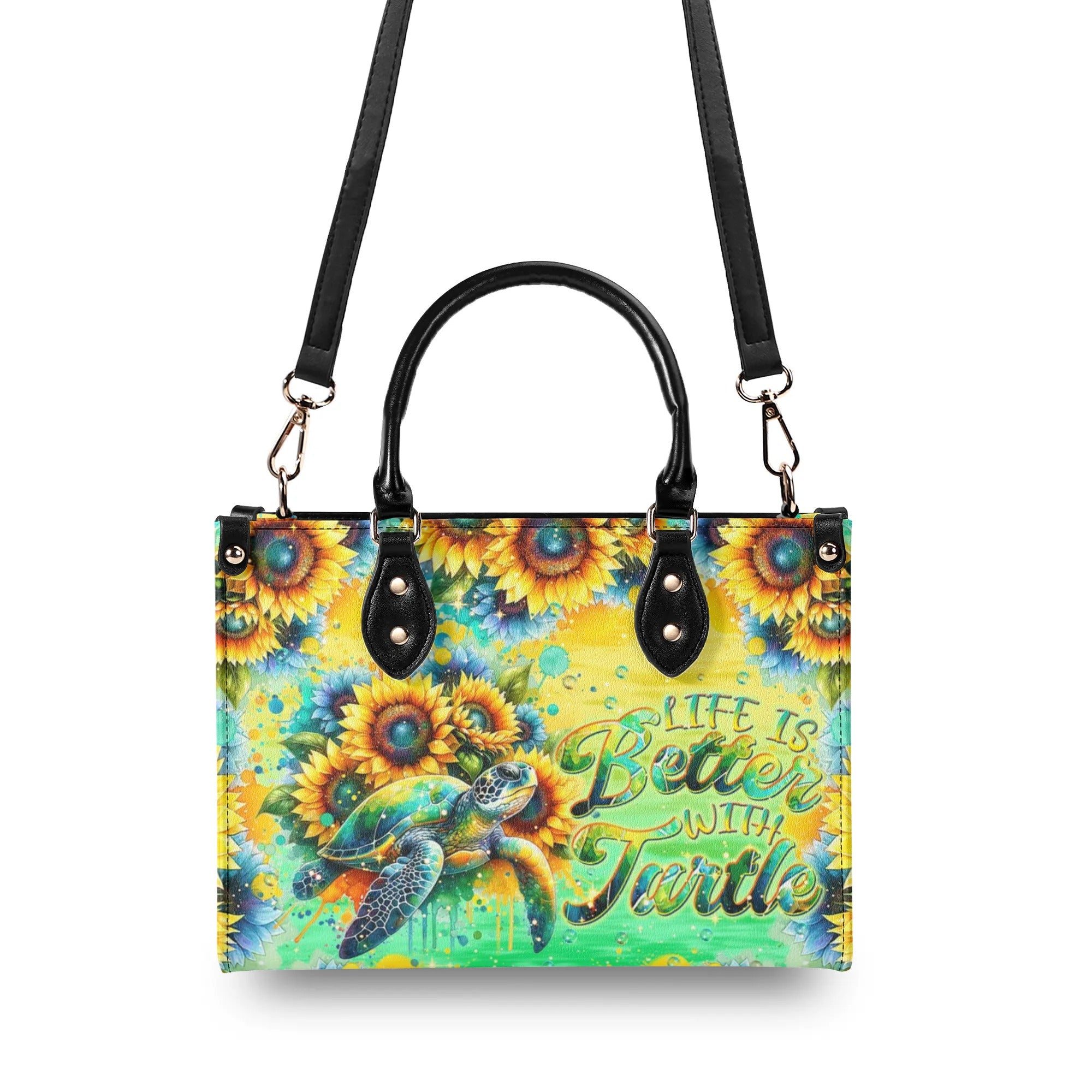 LIFE IS BETTER WITH TURTLE SUNFLOWER LEATHER HANDBAG - TLNT2108244