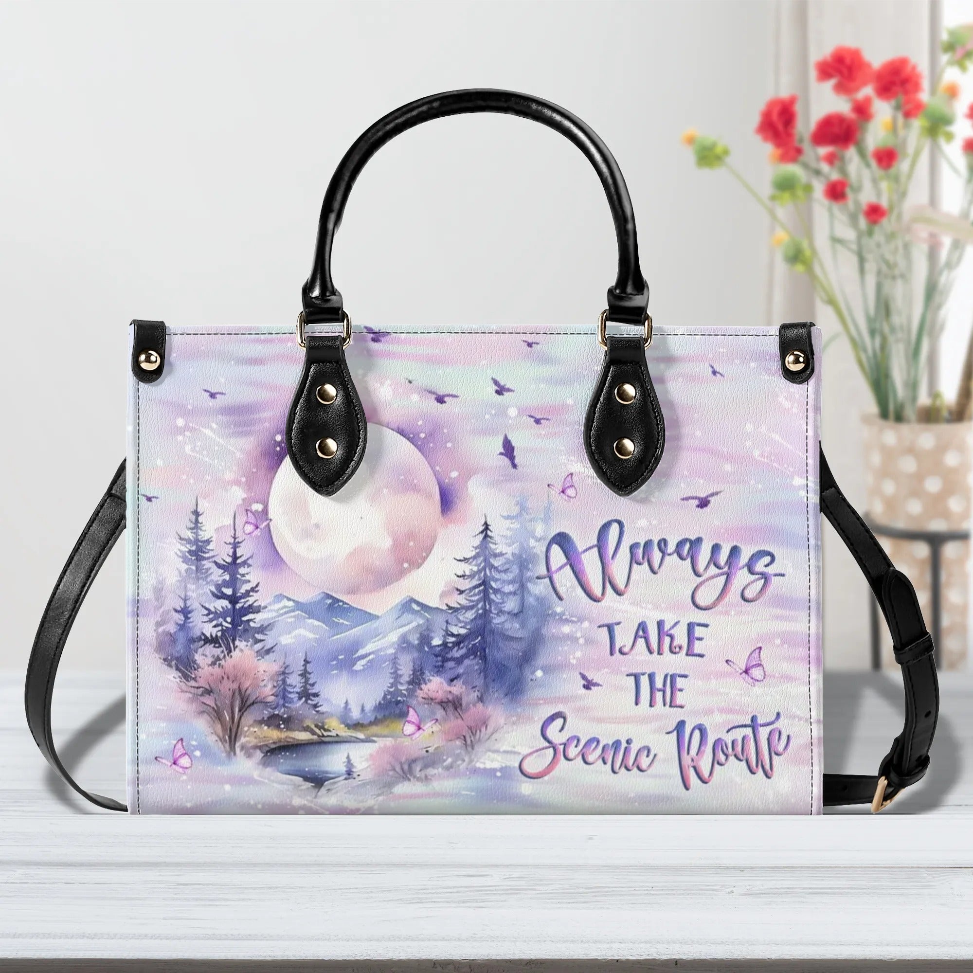 ALWAYS TAKE THE SCENIC ROUTE LEATHER HANDBAG - YHLT0110244