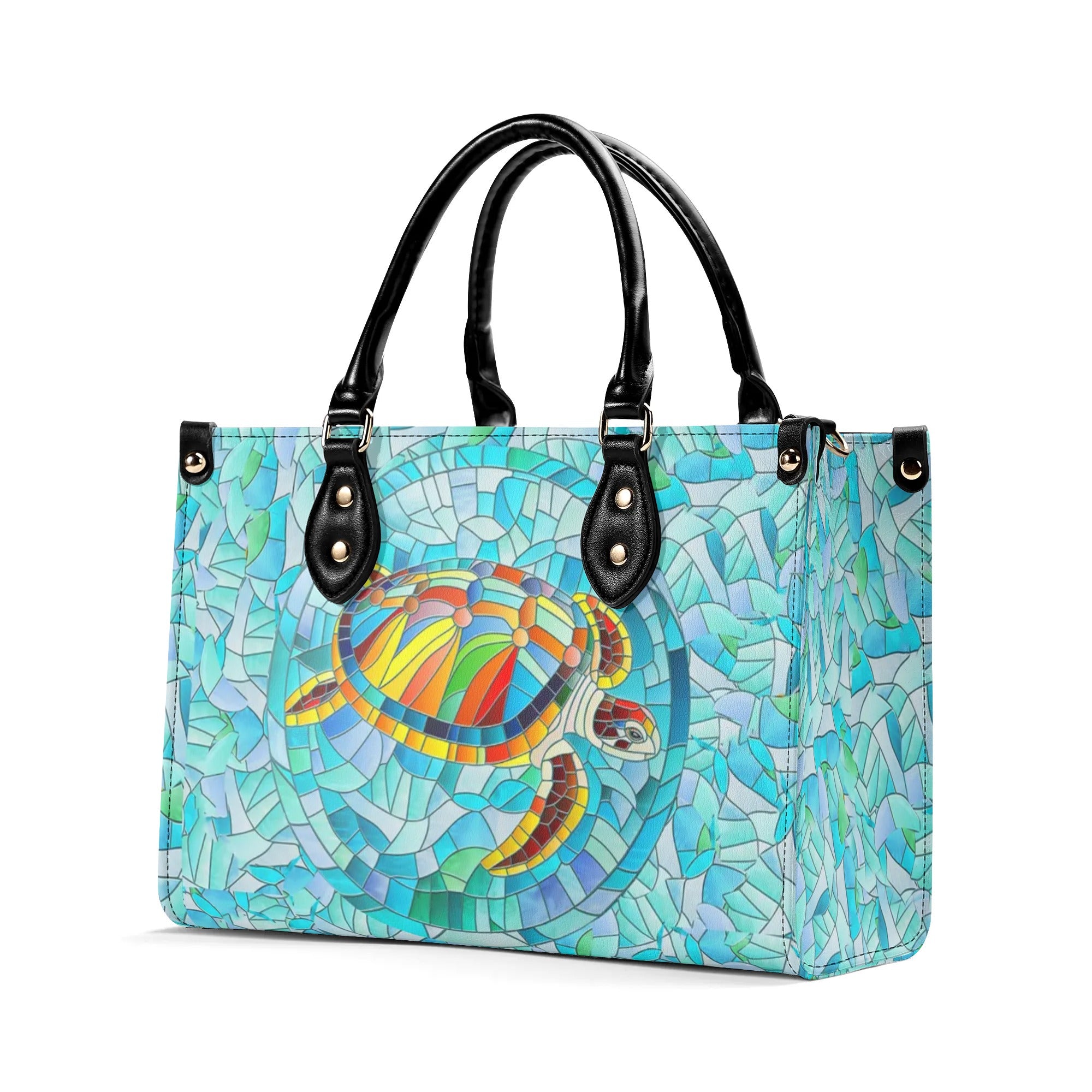 STAINED GLASS TURTLE LEATHER HANDBAG - YHHN1607244