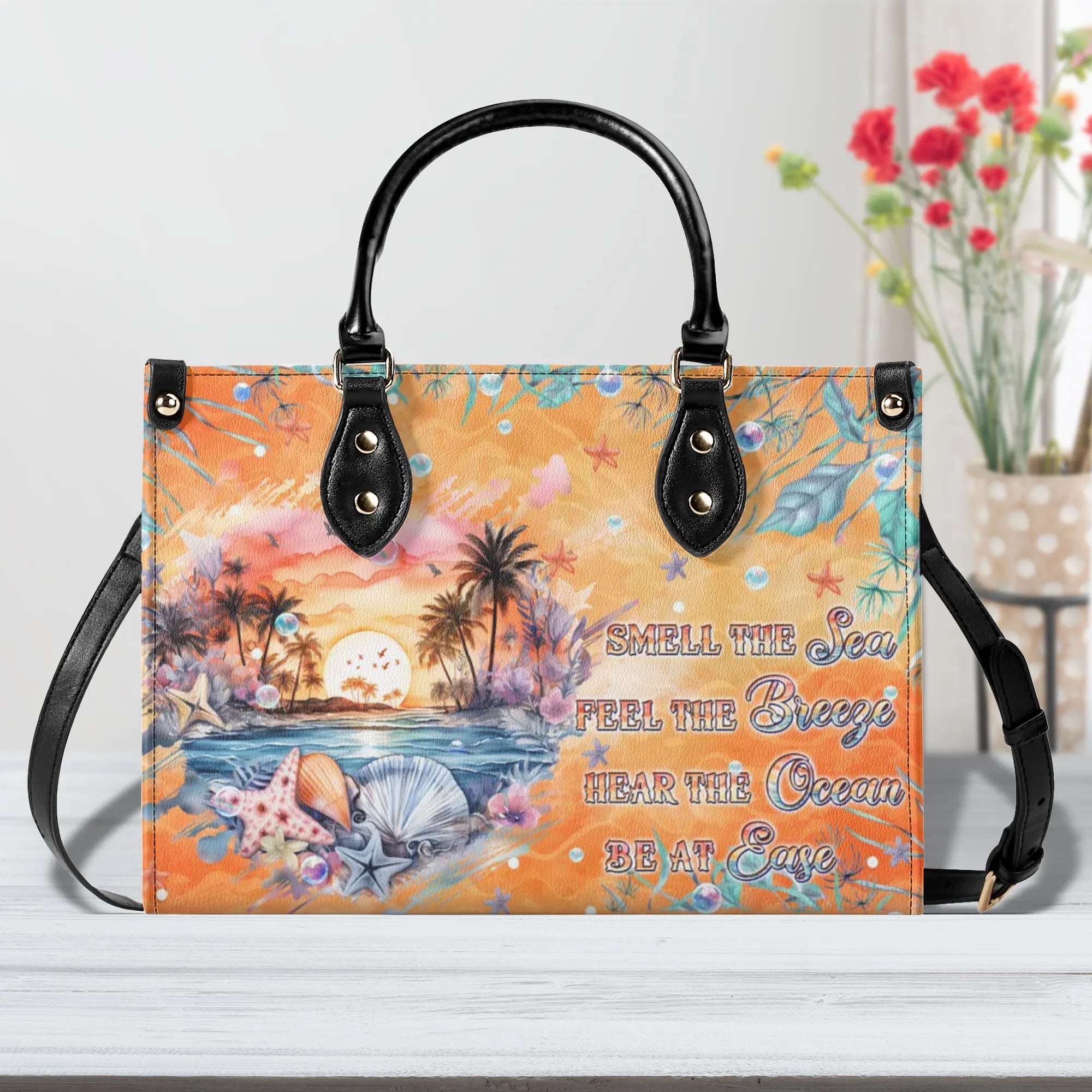 SMELL THE SEA FEEL THE BREEZE TURTLE LEATHER HANDBAG - TLPQ1308244