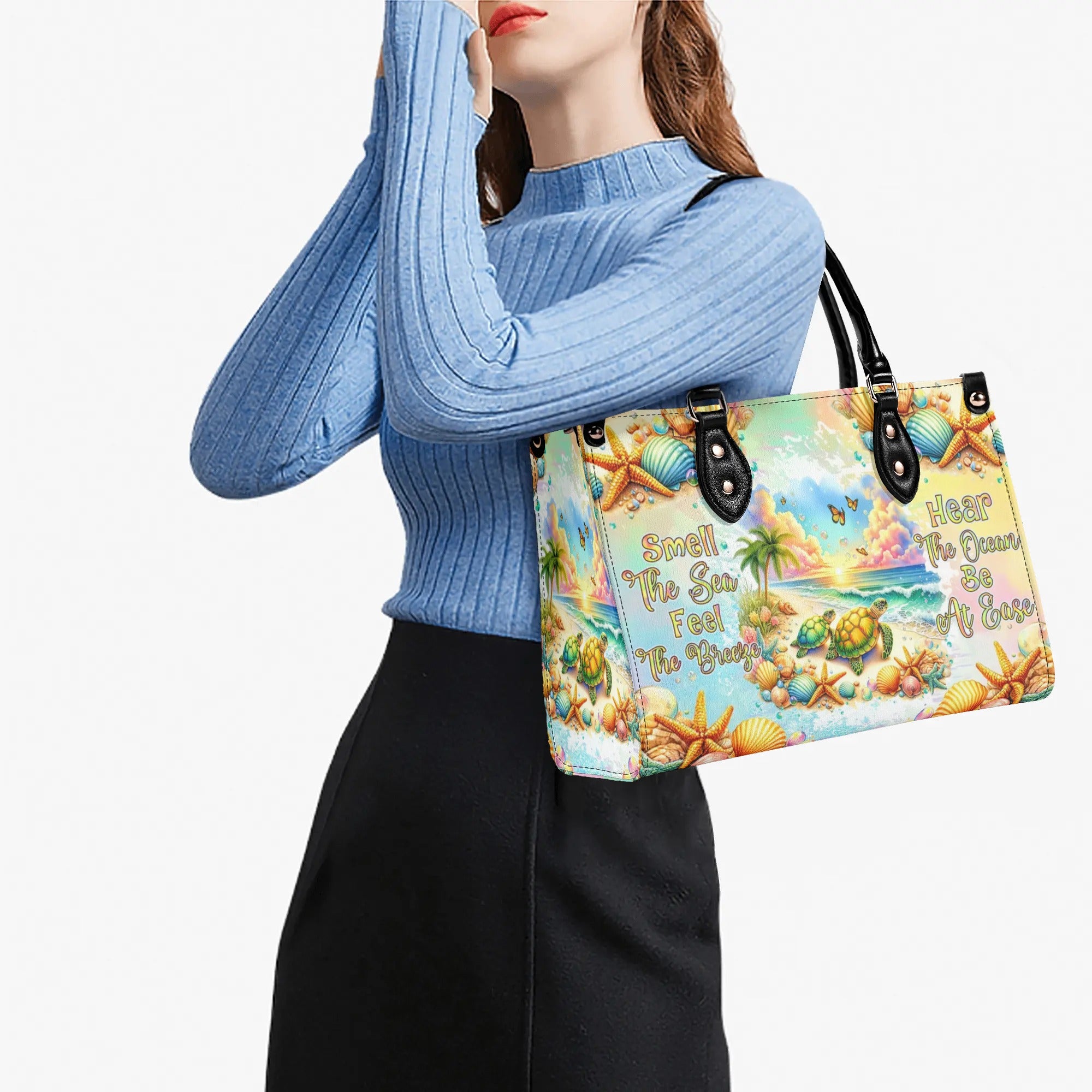 SMELL THE SEA FEEL THE BREEZE TURTLE LEATHER HANDBAG - TLNZ2805245