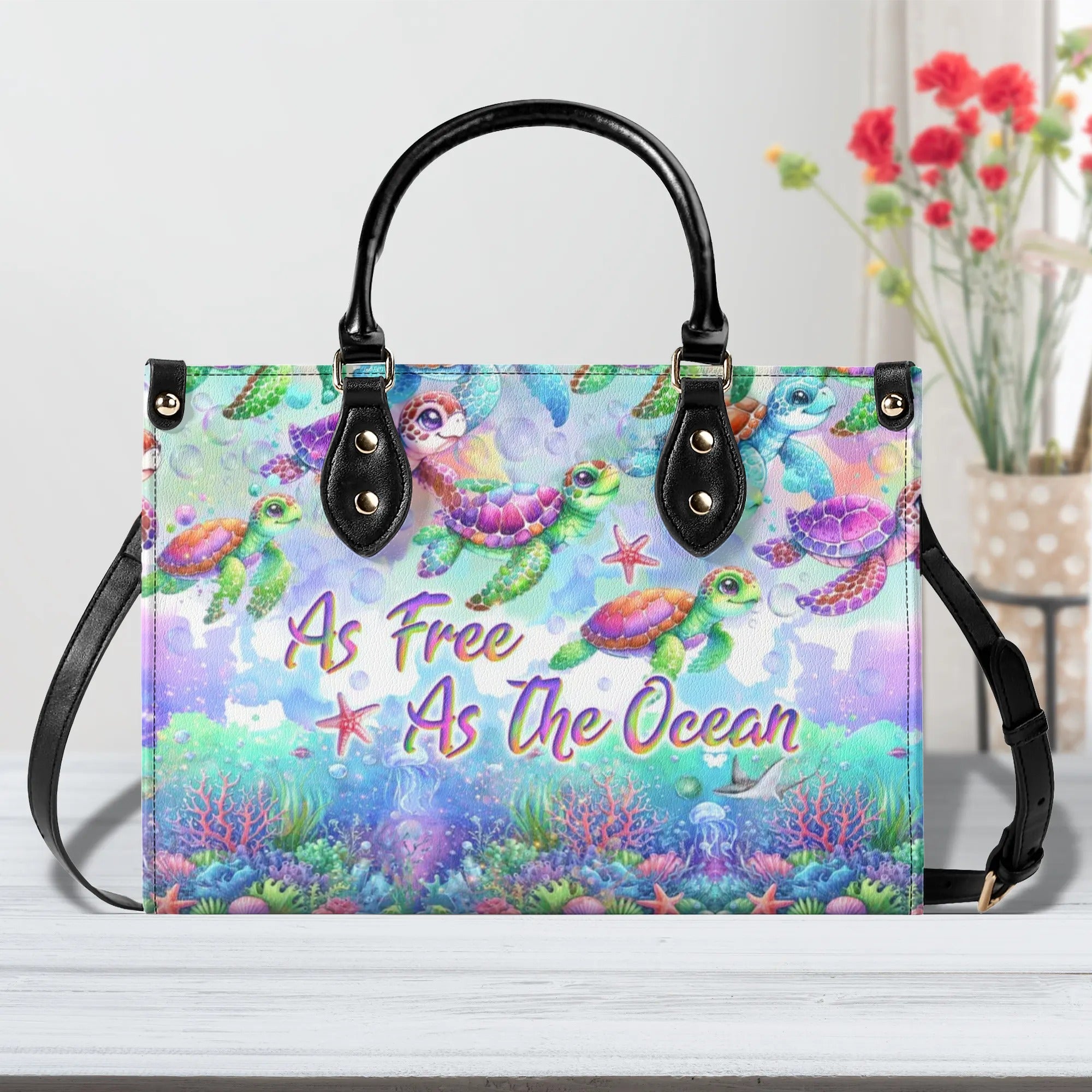 AS FREE AS THE OCEAN TURTLE LEATHER HANDBAG - YHLT1306244