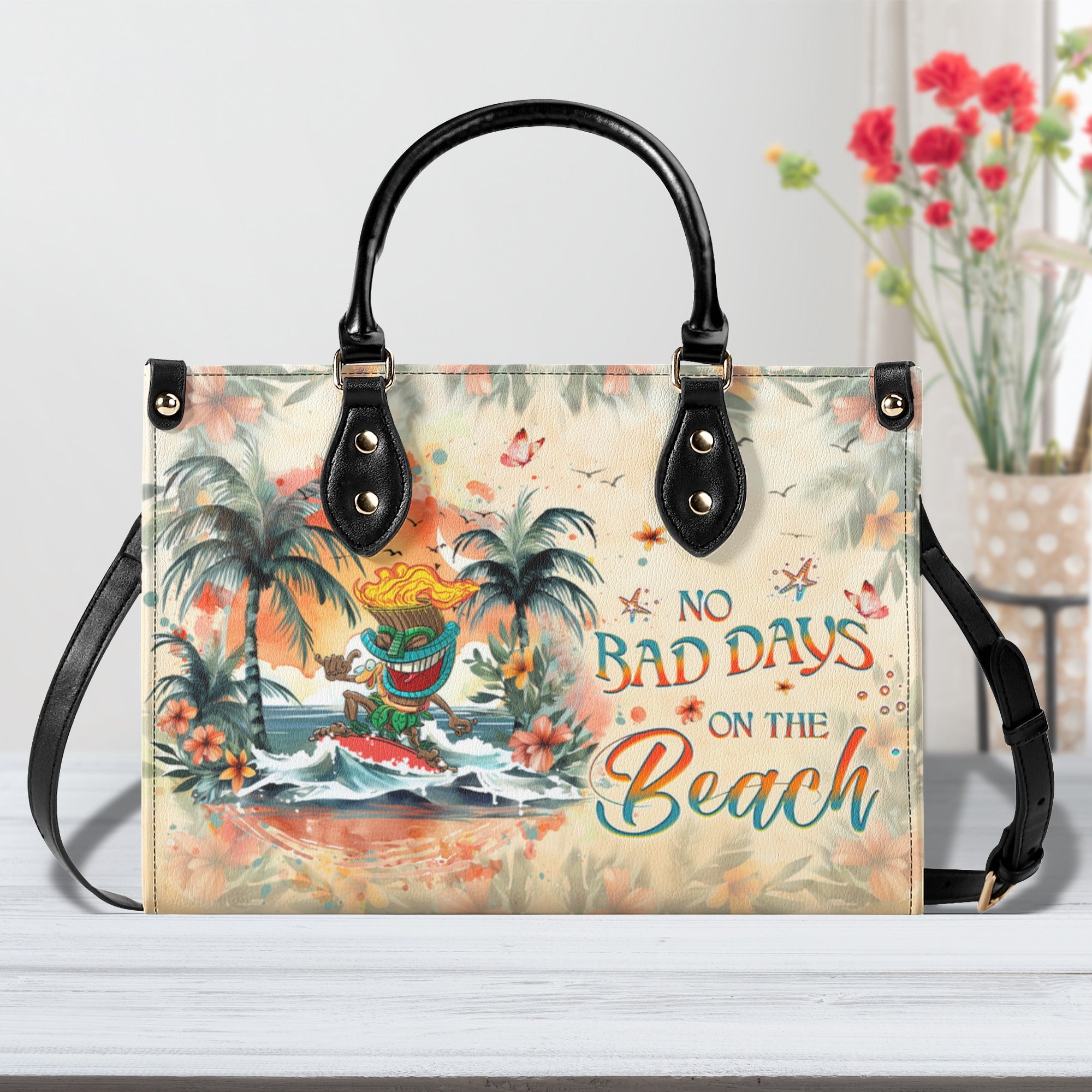 NO BAD DAYS ON THE BEACH TIKI LEATHER HANDBAG - YHHG0711241