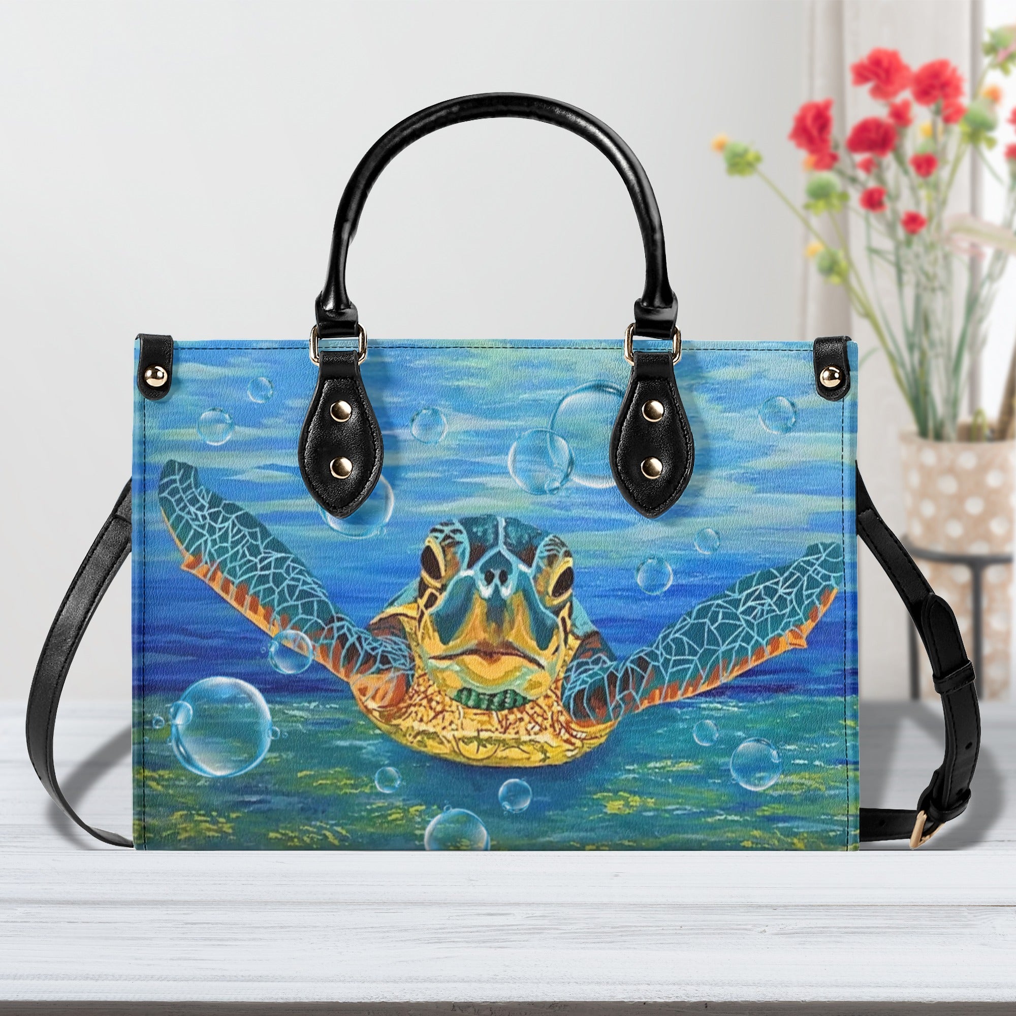 PAINTING TURTLE LEATHER HANDBAG - YHLT1411244