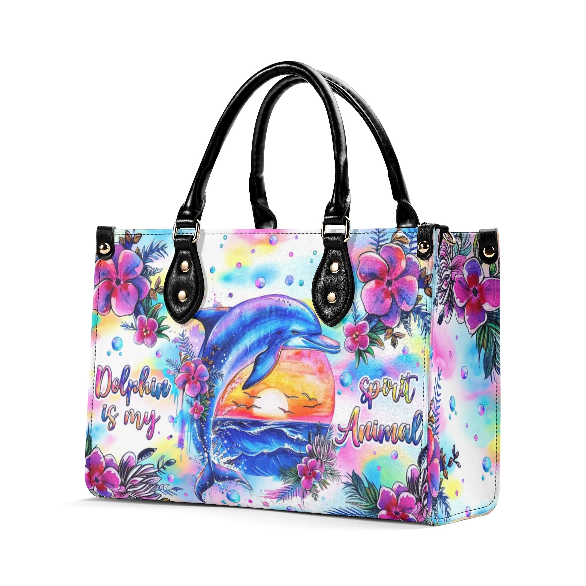 DOLPHIN IS MY SPIRIT ANIMAL LEATHER HANDBAG - TLNZ2106244