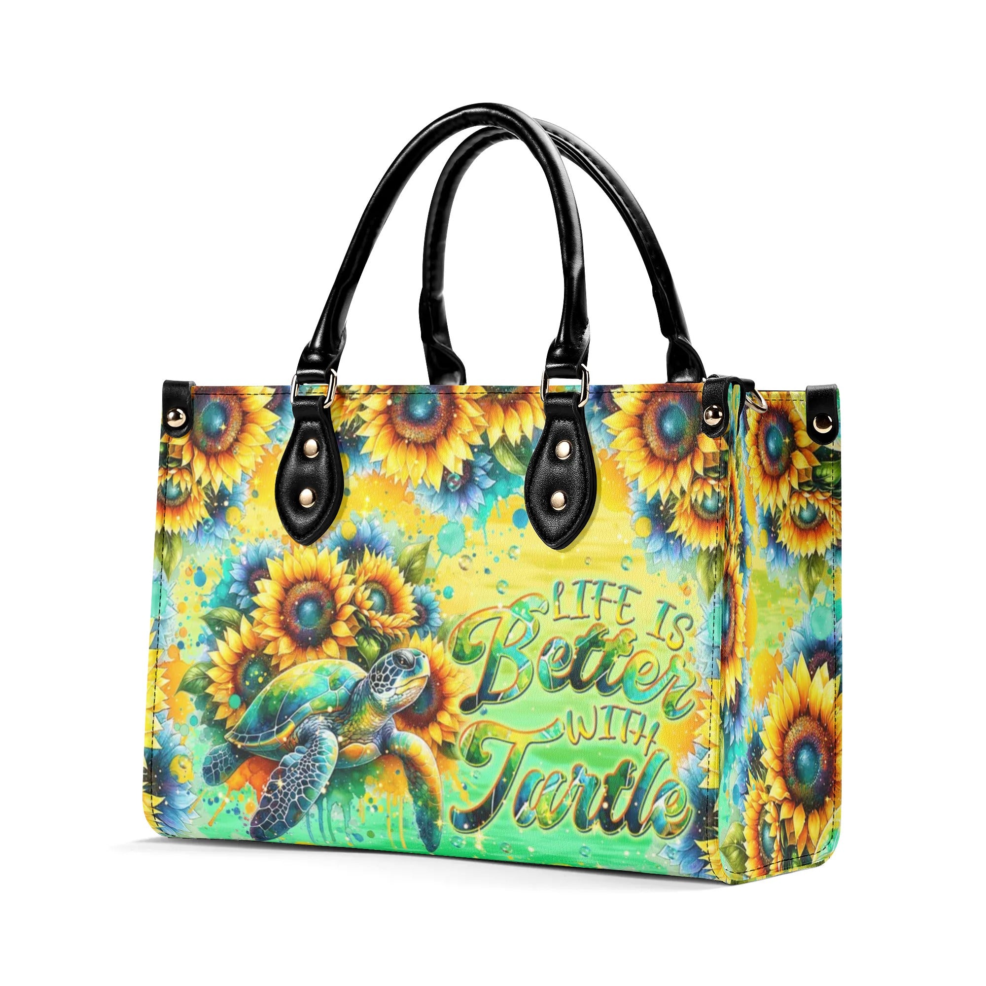 LIFE IS BETTER WITH TURTLE SUNFLOWER LEATHER HANDBAG - TLNT2108244