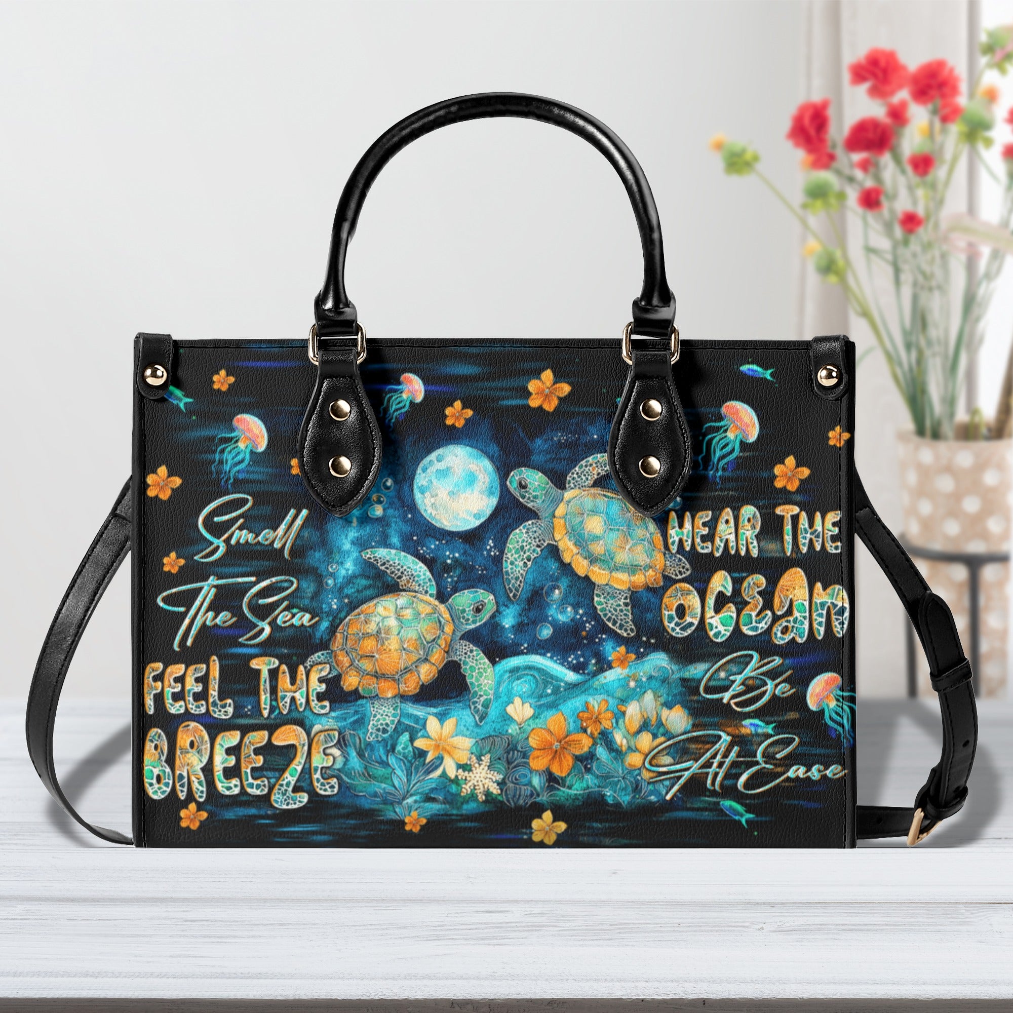 SMELL THE SEA FEEL THE BREEZE TURTLE LEATHER HANDBAG - TLTW1610244