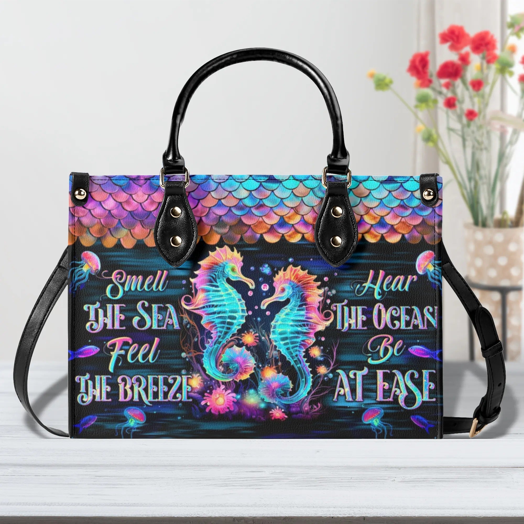 SMELL THE SEA FEEL THE BREEZE SEAHORSE LEATHER HANDBAG - TLTW2609243