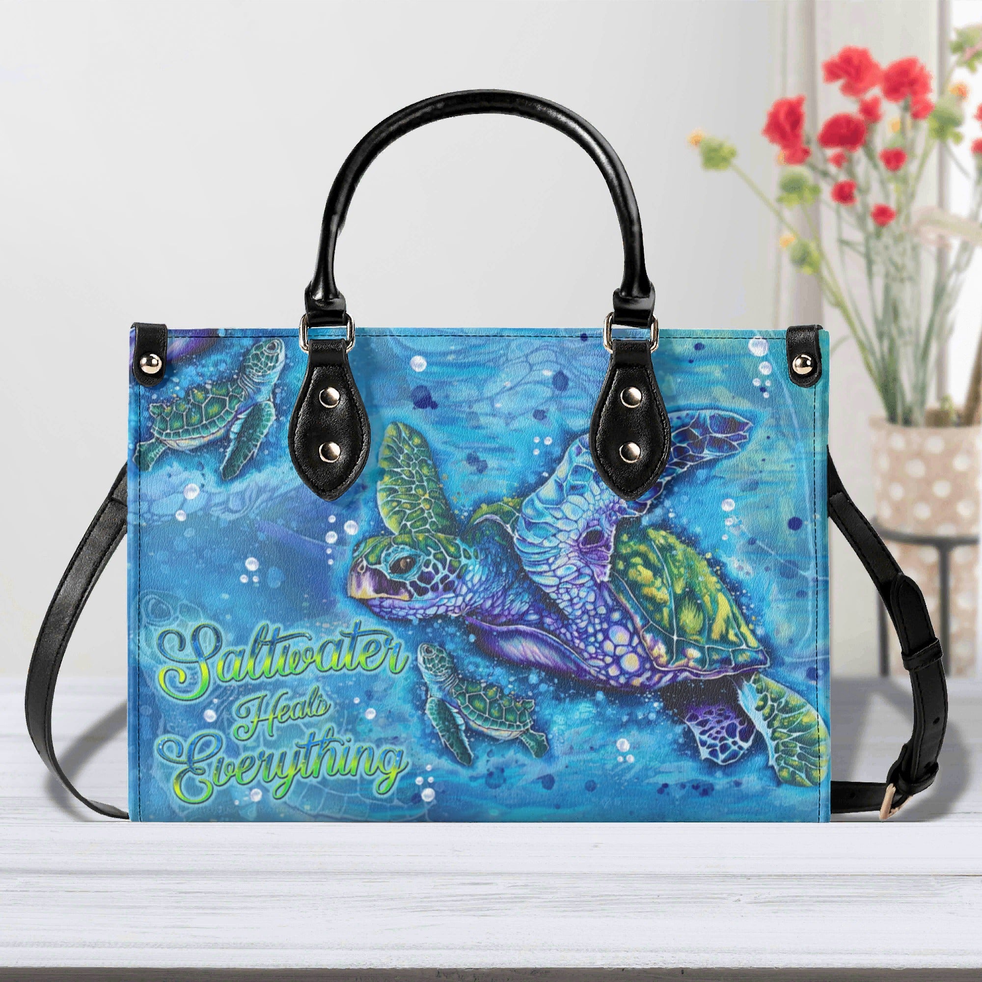 SALTWATER HEALS EVERYTHING TURTLE  LEATHER HANDBAG - TLNT0612245