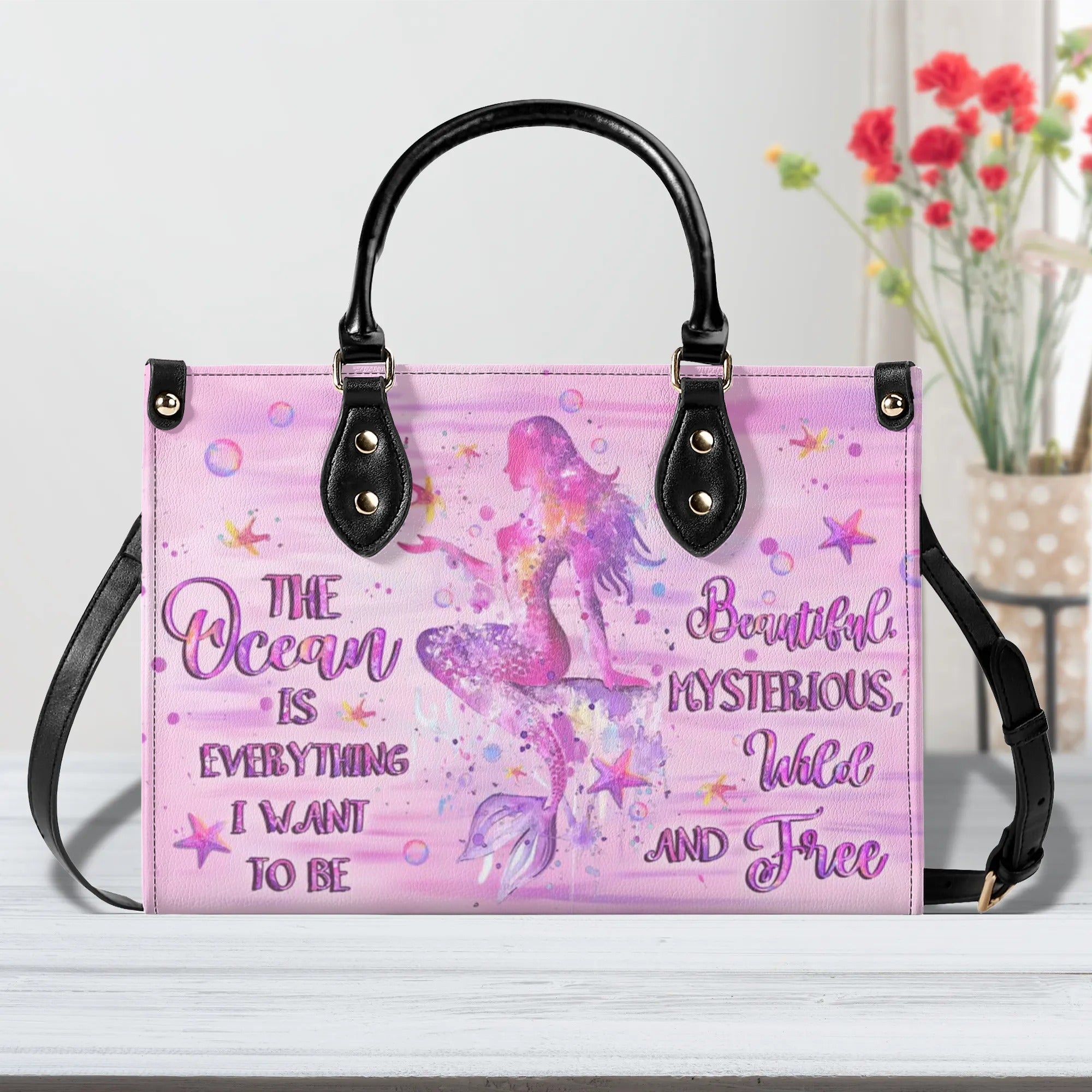 THE OCEAN IS EVERYTHING I WANT TO BE MERMAID LEATHER HANDBAG - YHLT0210244