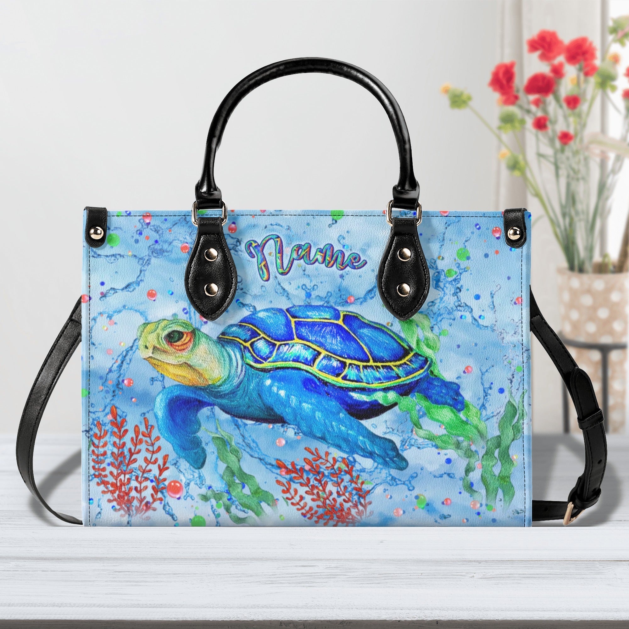 PAINTING SEA TURTLE LEATHER HANDBAG - YHLN2612244