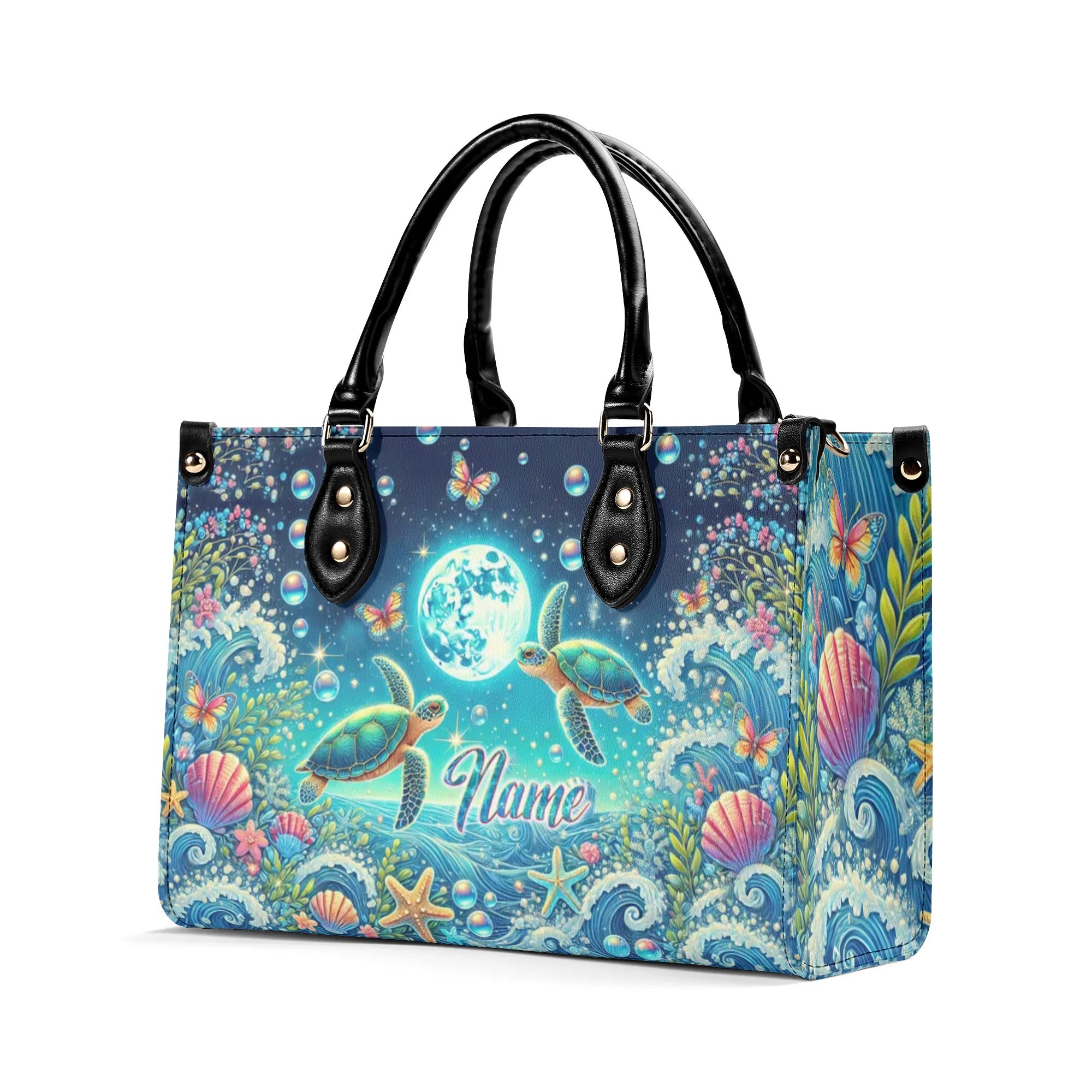 SEA TURTLE MOON LEATHER HANDBAG - TLNT2606245