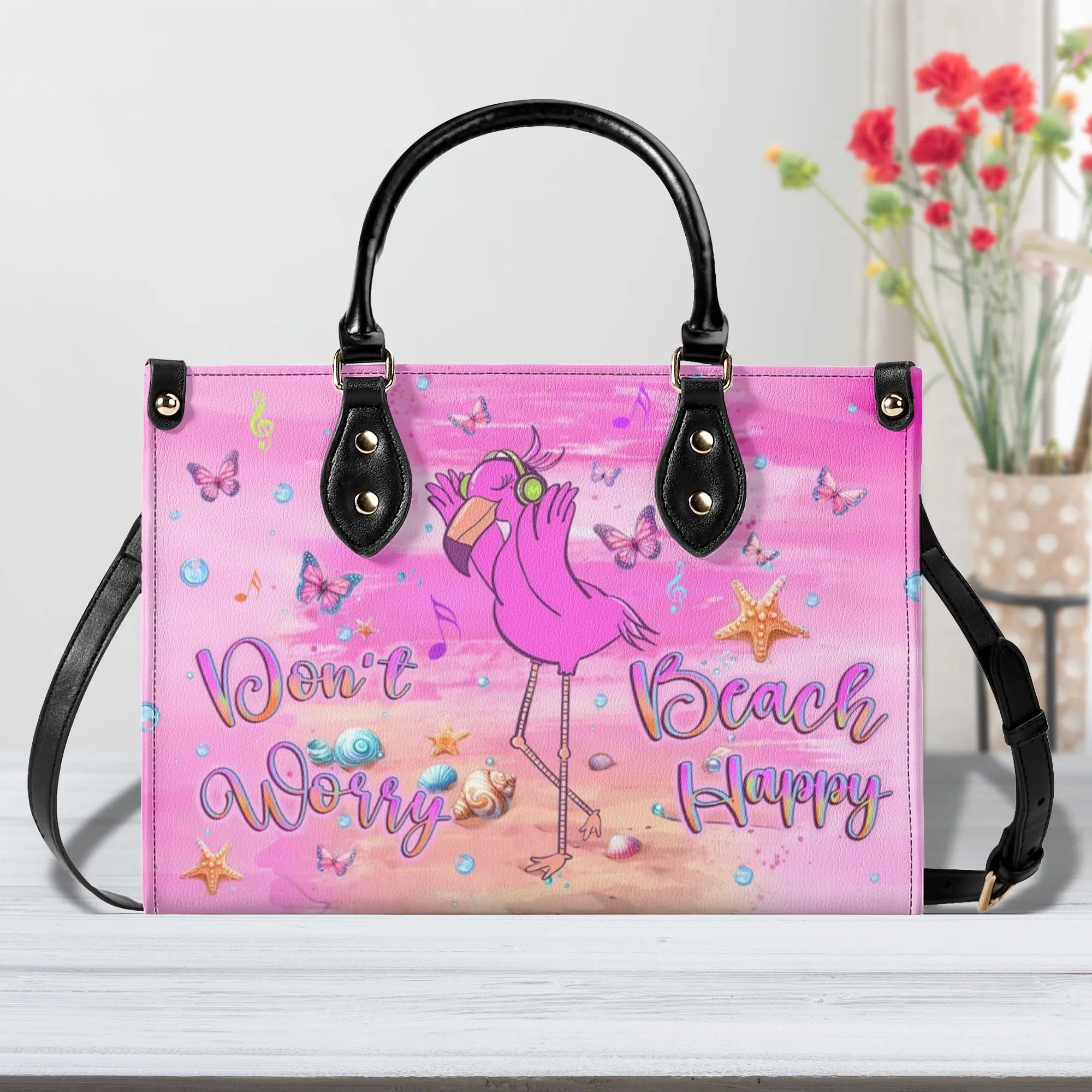 DON'T WORRY BEACH HAPPY FLAMINGO LEATHER HANDBAG - YHLT0310244