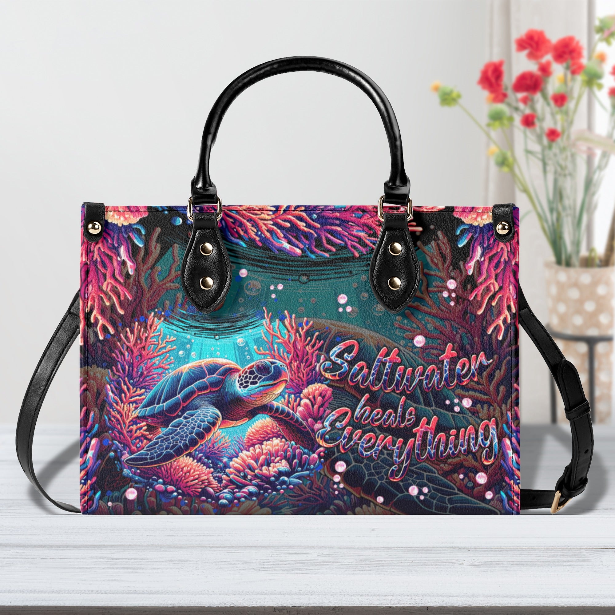 SALTWATER HEALS EVERYTHING TURTLE  LEATHER HANDBAG - TLNT2310244