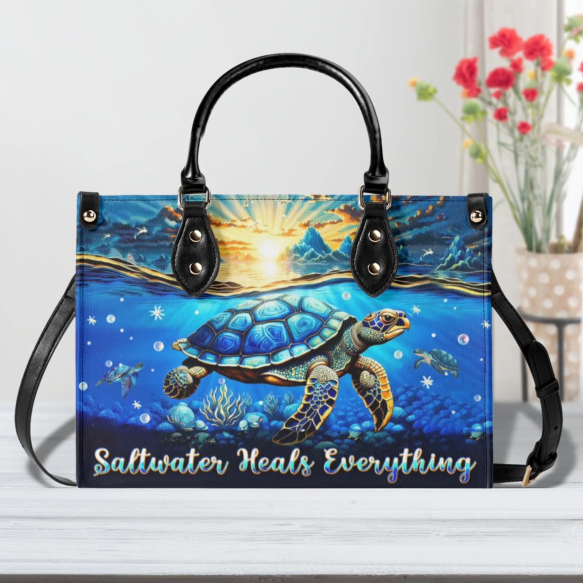 SALTWATER HEALS EVERYTHING TURTLE LEATHER HANDBAG - TLPQ0810244