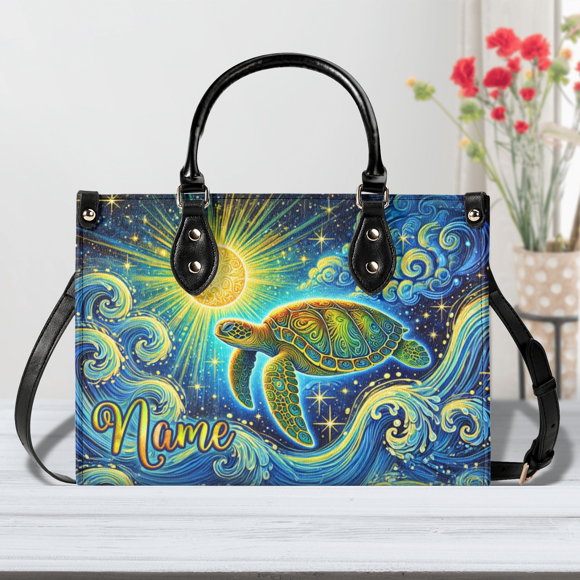 TURTLE WAVES ART LEATHER HANDBAG - TLNZ0712244