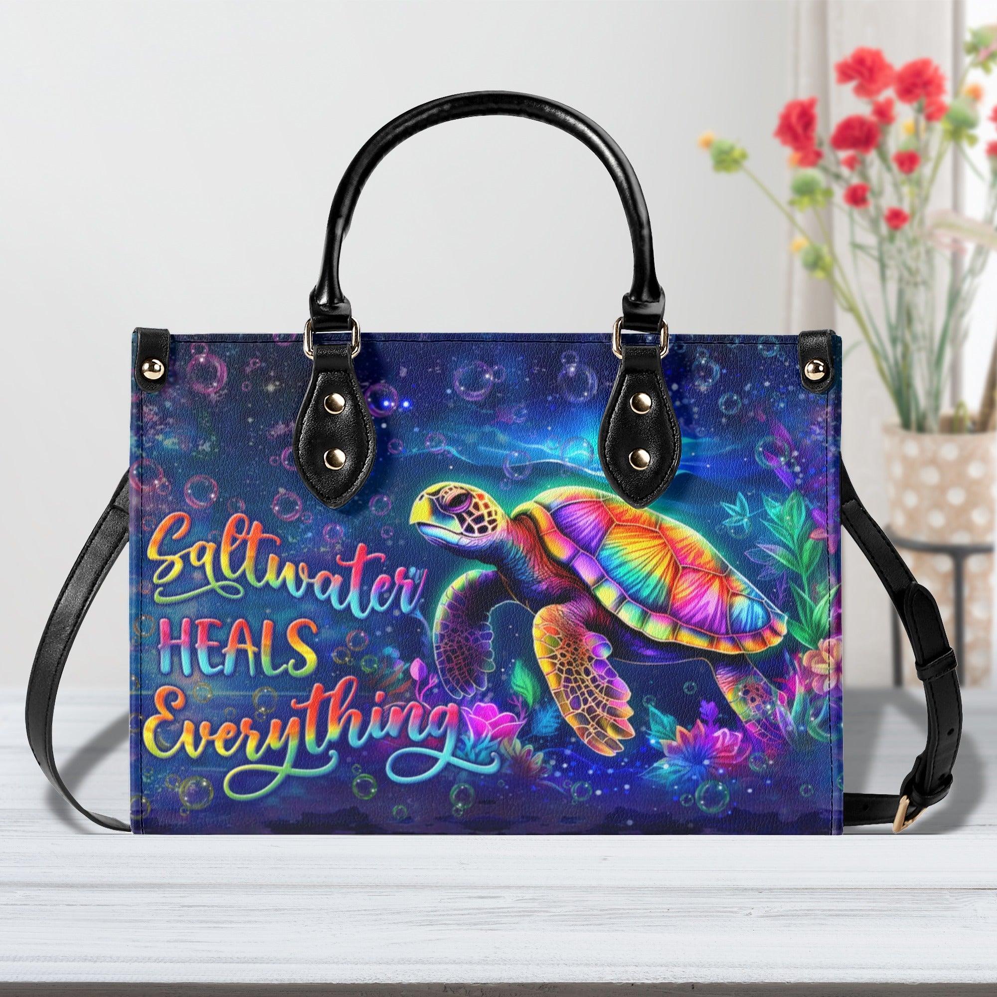 SALTWATER HEALS EVERYTHING TURTLE LEATHER HANDBAG - YHLN0111244