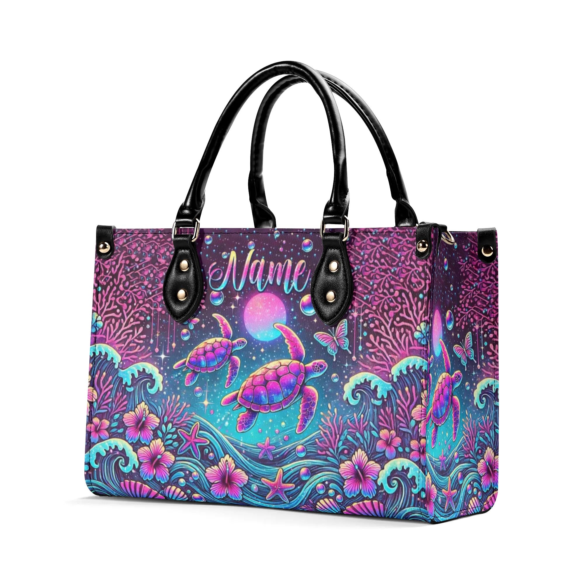 SEA TURTLE UNDER MOON LEATHER HANDBAG - TLPQ2307242