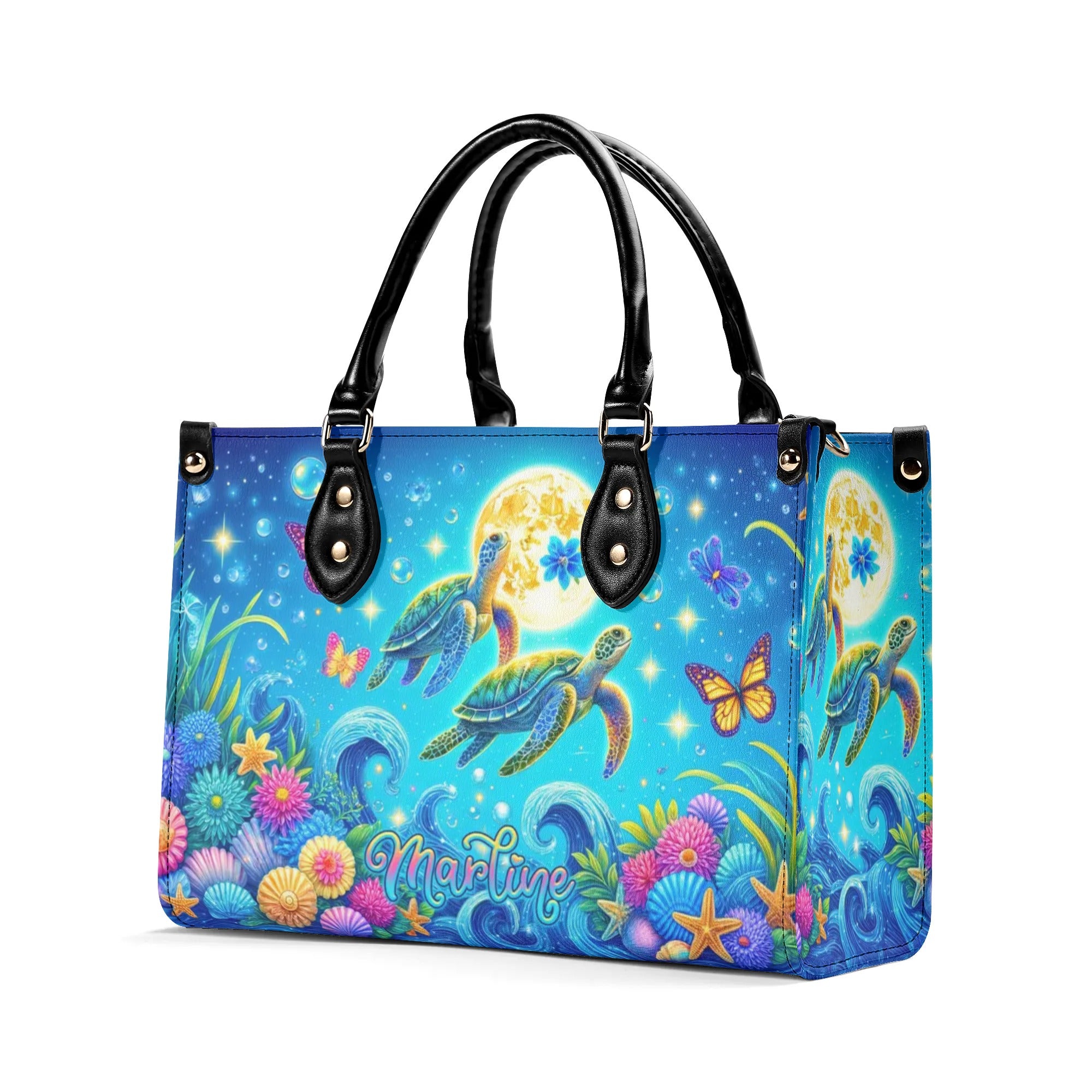 SEA TURTLE FLORAL LEATHER HANDBAG - TLTR2406244