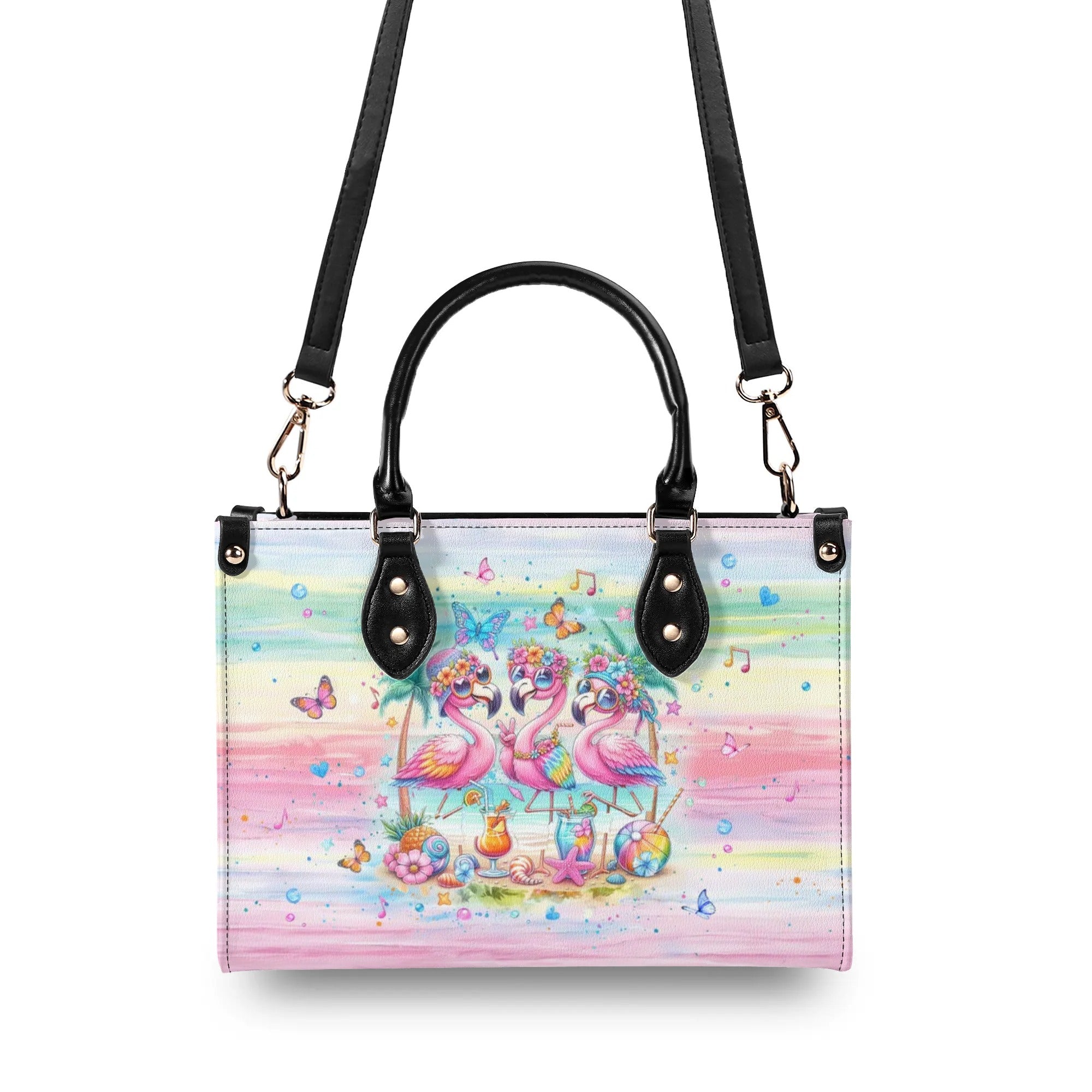 DON'T WORRY BEACH HAPPY FLAMINGO LEATHER HANDBAG - YHLT2507243