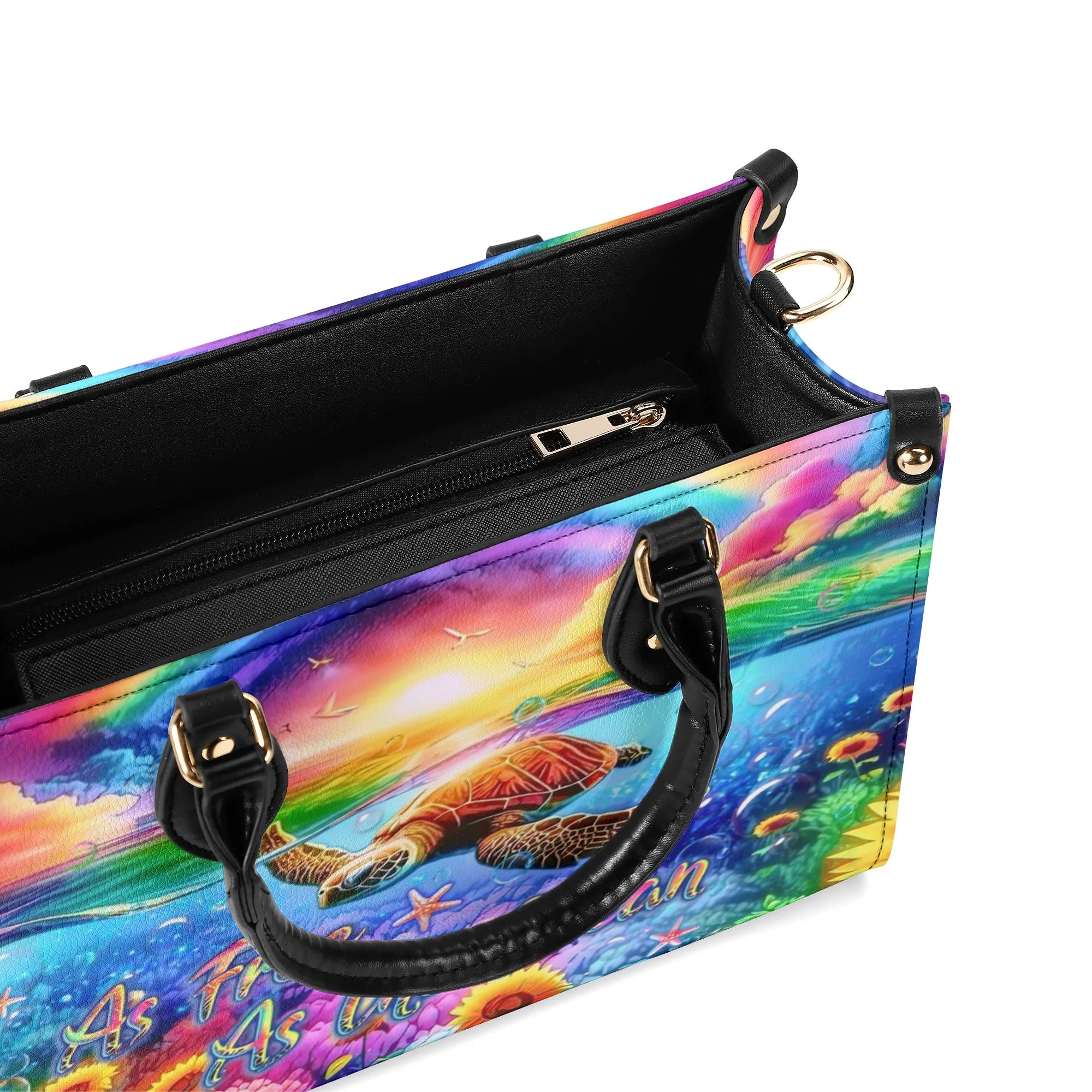 AS FREE AS THE OCEAN TURTLE SUNFLOWERS LEATHER HANDBAG - YHLT1507241