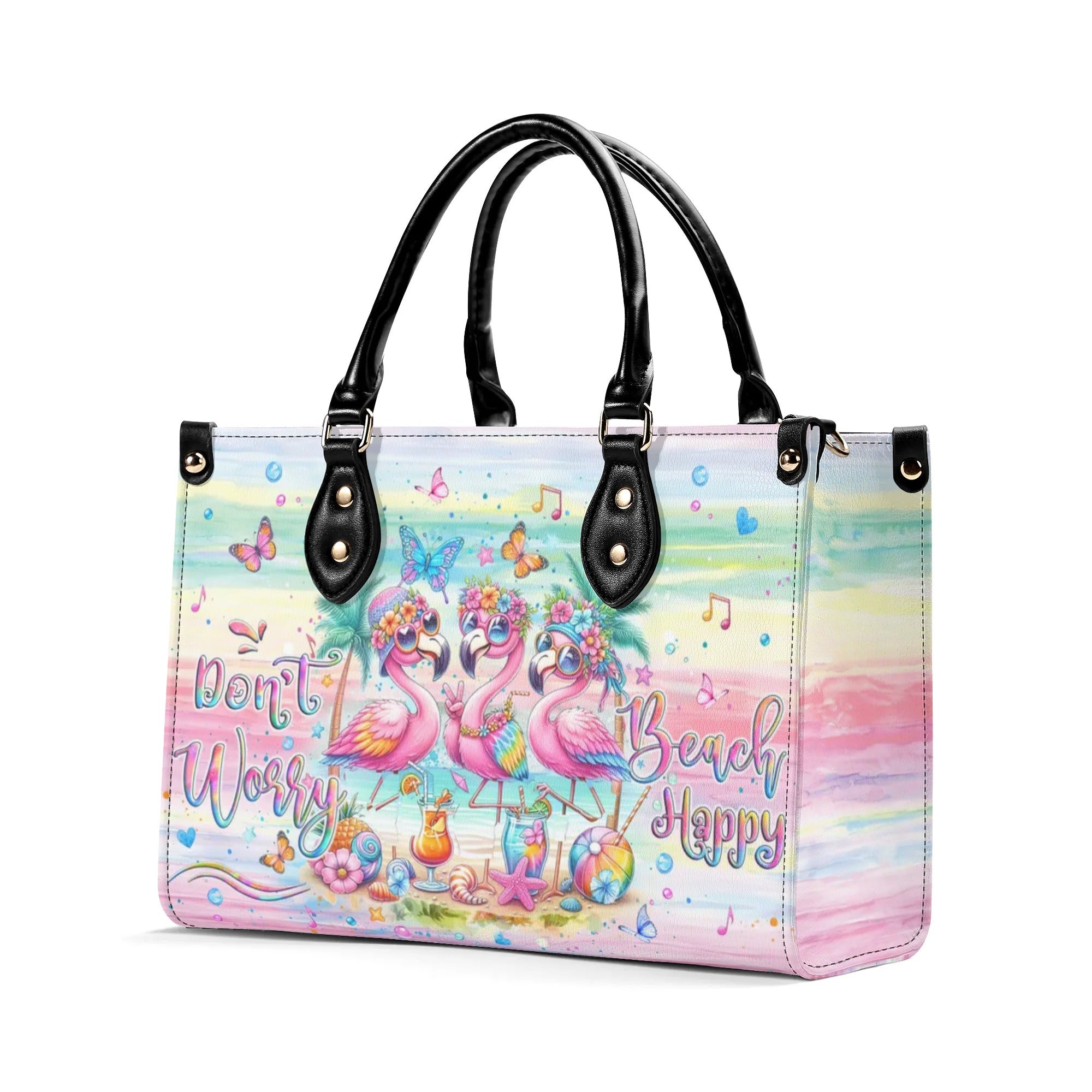 DON'T WORRY BEACH HAPPY FLAMINGO LEATHER HANDBAG - YHLT2507243