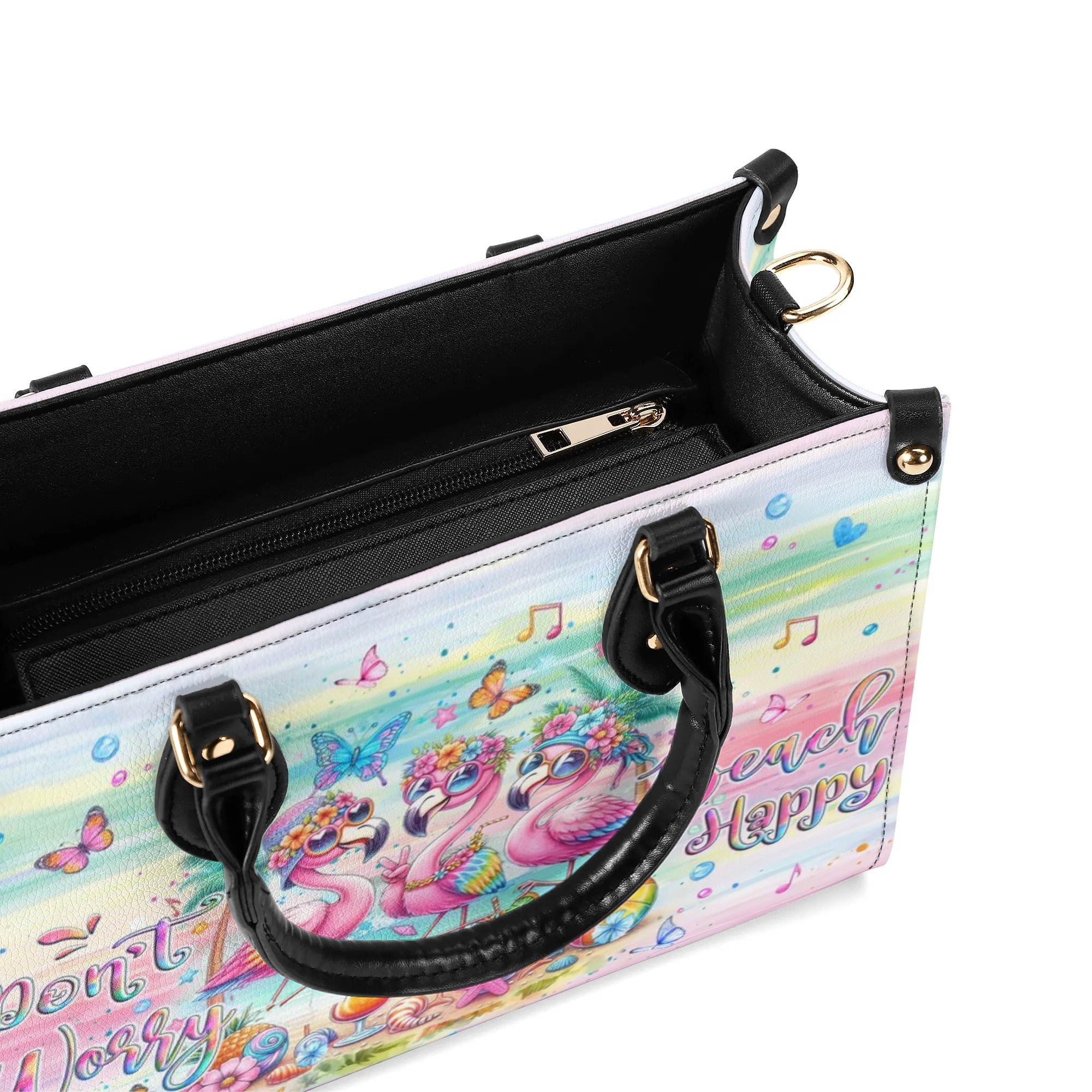 DON'T WORRY BEACH HAPPY FLAMINGO LEATHER HANDBAG - YHLT2507243