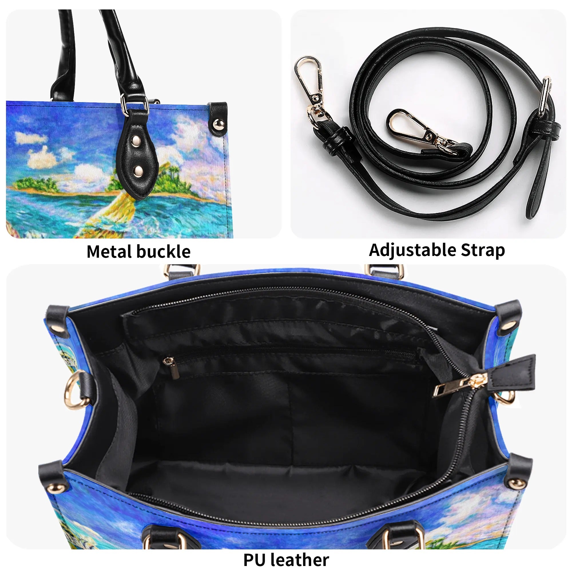 PAINTING TURTLE OCEAN LEATHER HANDBAG - YHHN1909244