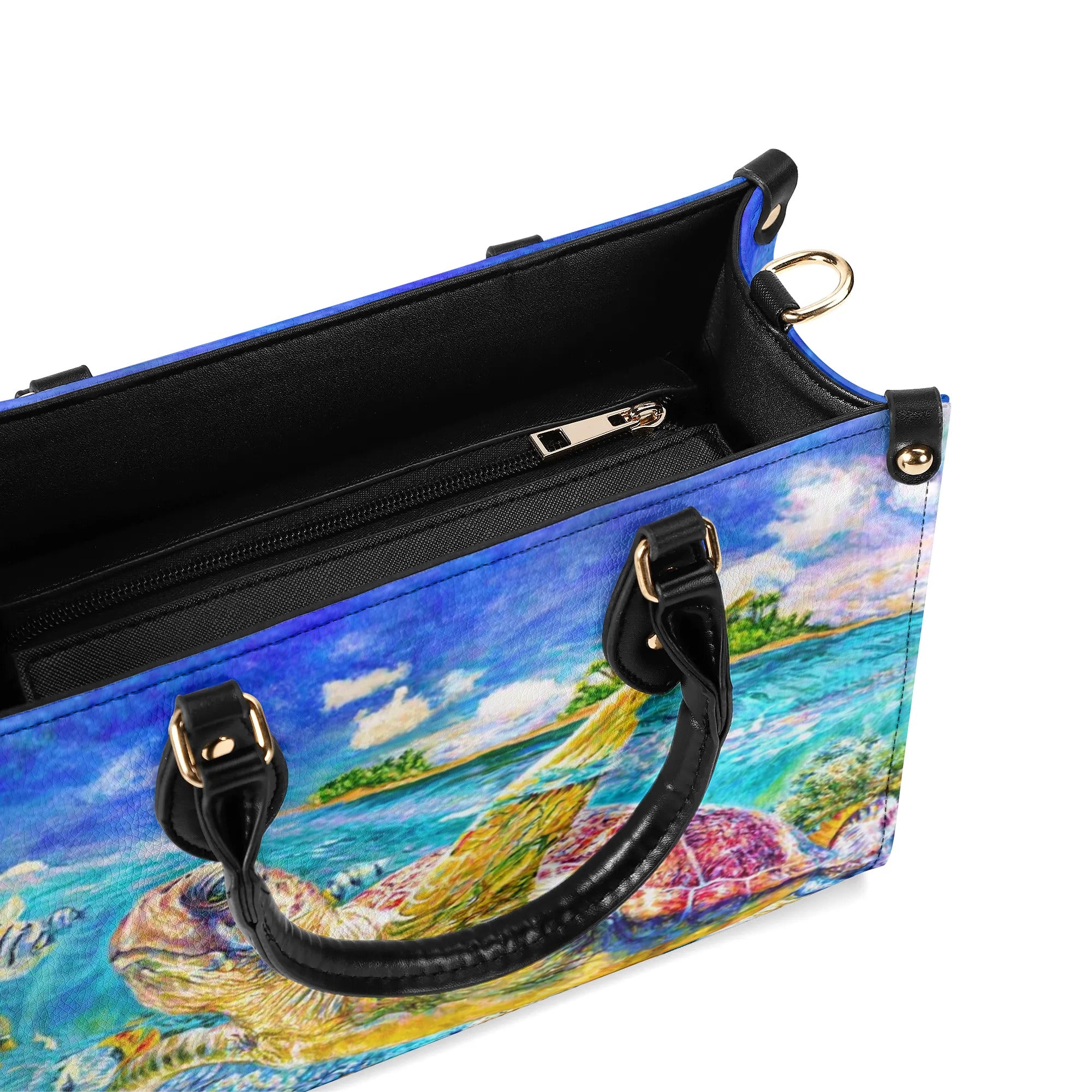 PAINTING TURTLE OCEAN LEATHER HANDBAG - YHHN1909244