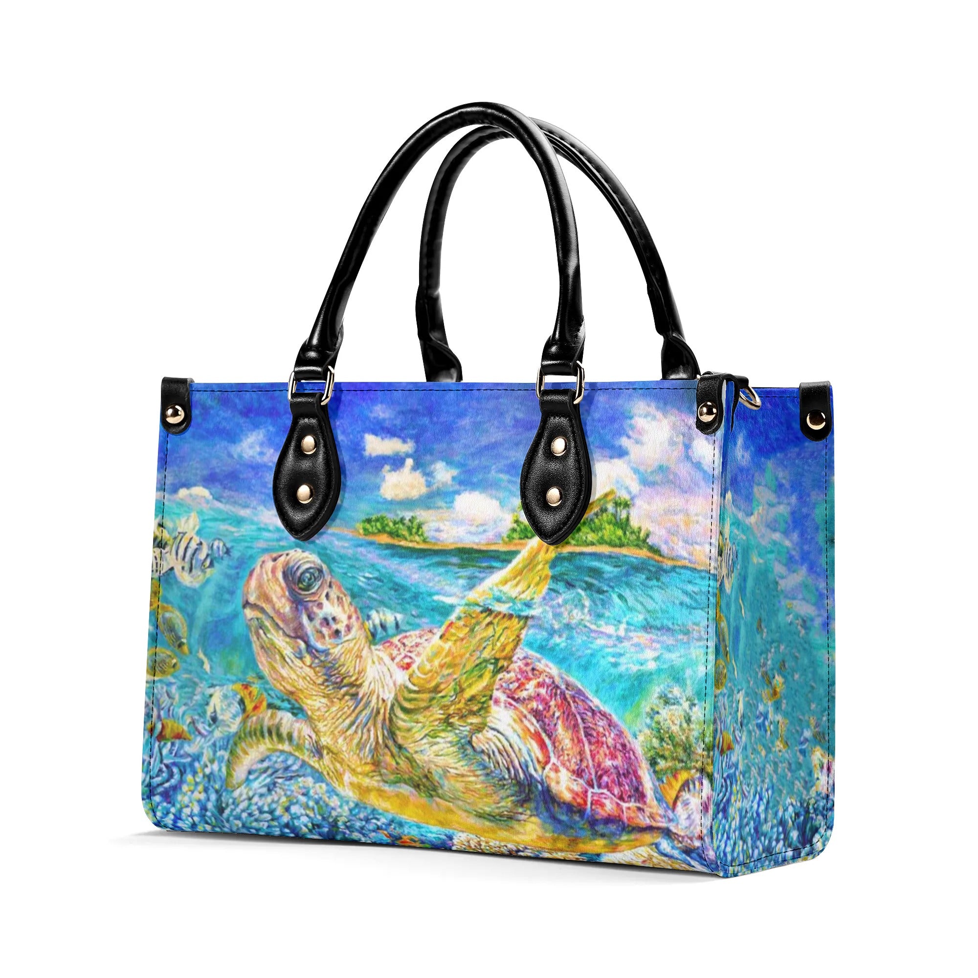 PAINTING TURTLE OCEAN LEATHER HANDBAG - YHHN1909244