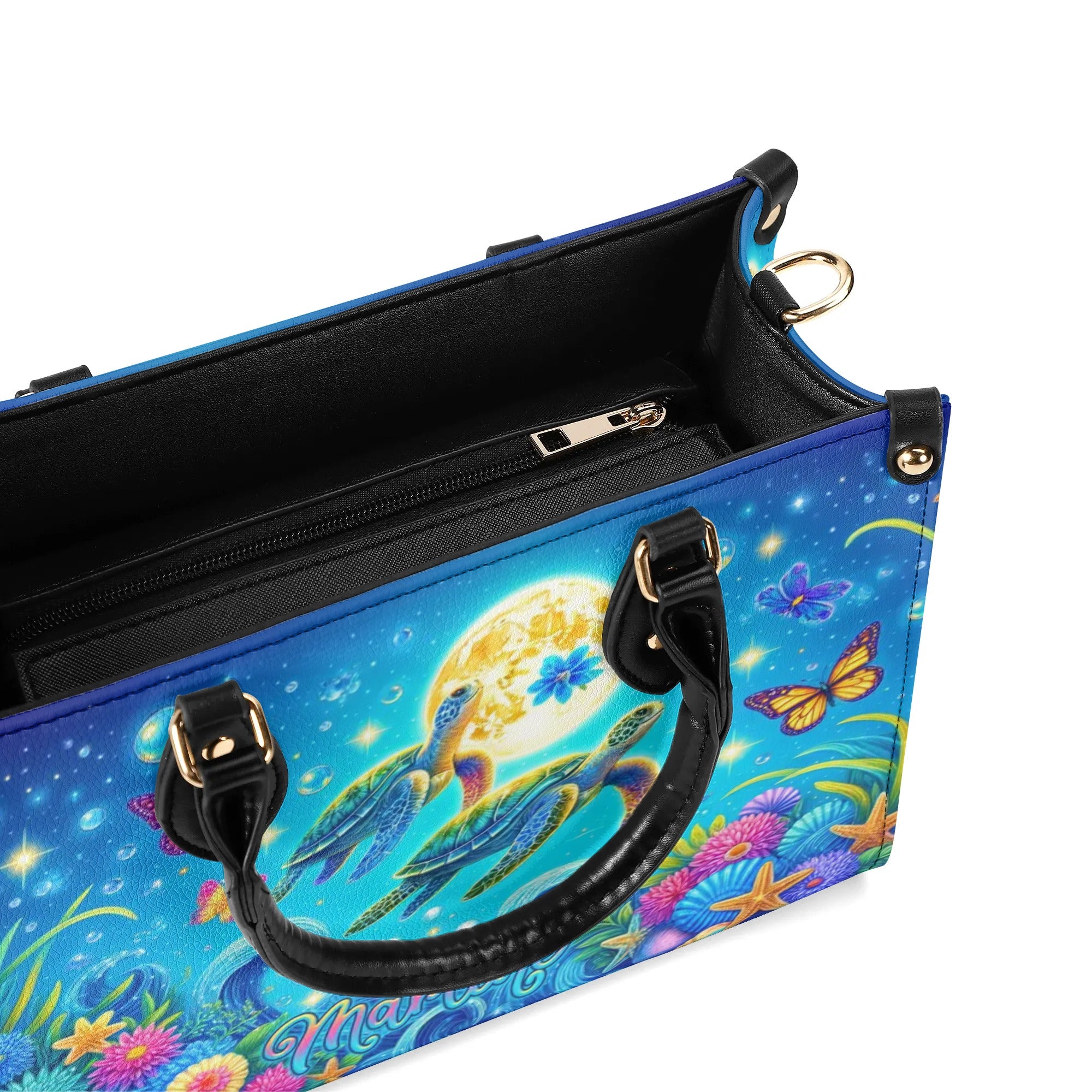 SEA TURTLE FLORAL LEATHER HANDBAG - TLTR2406244