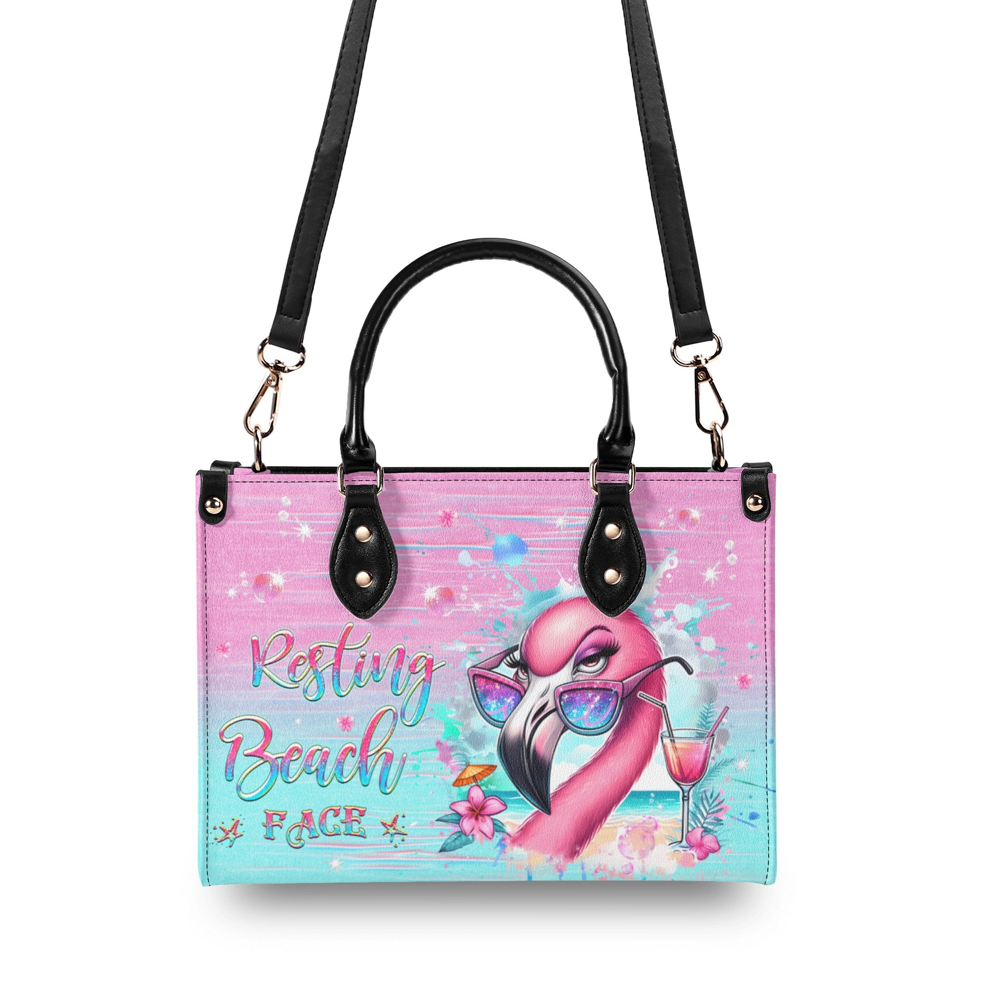 RESTING BEACH FACE FLAMINGO LEATHER HANDBAG - YHHG0312244