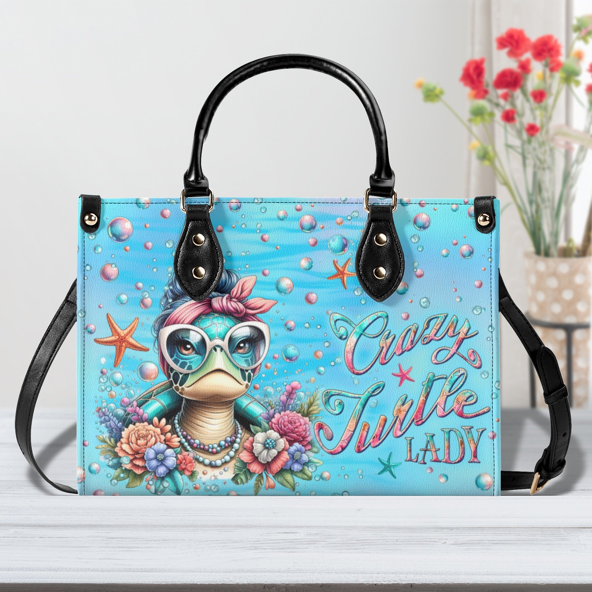 CRAZY TURTLE LADY LEATHER HANDBAG - YHLN0410244