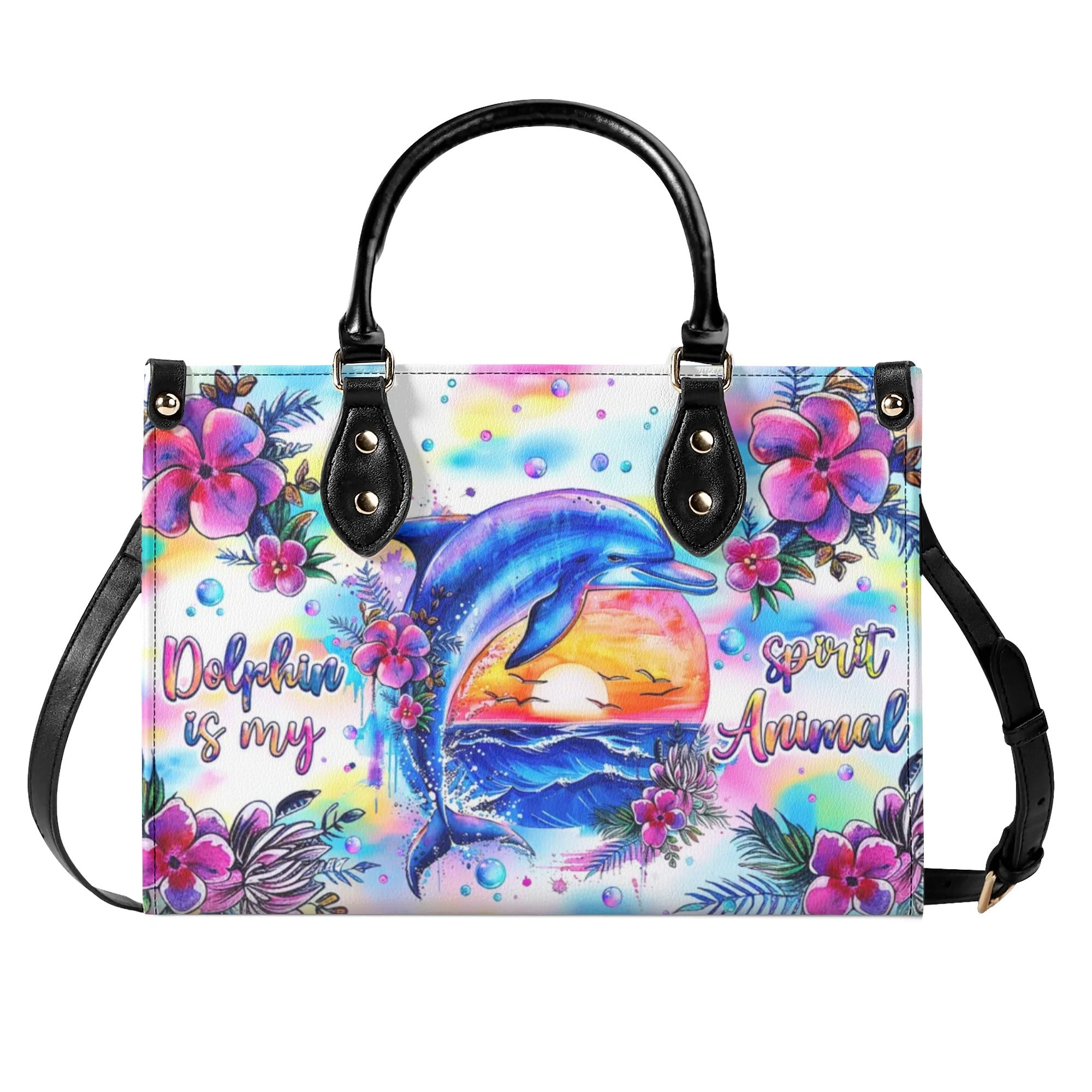 DOLPHIN IS MY SPIRIT ANIMAL LEATHER HANDBAG - TLNZ2106244